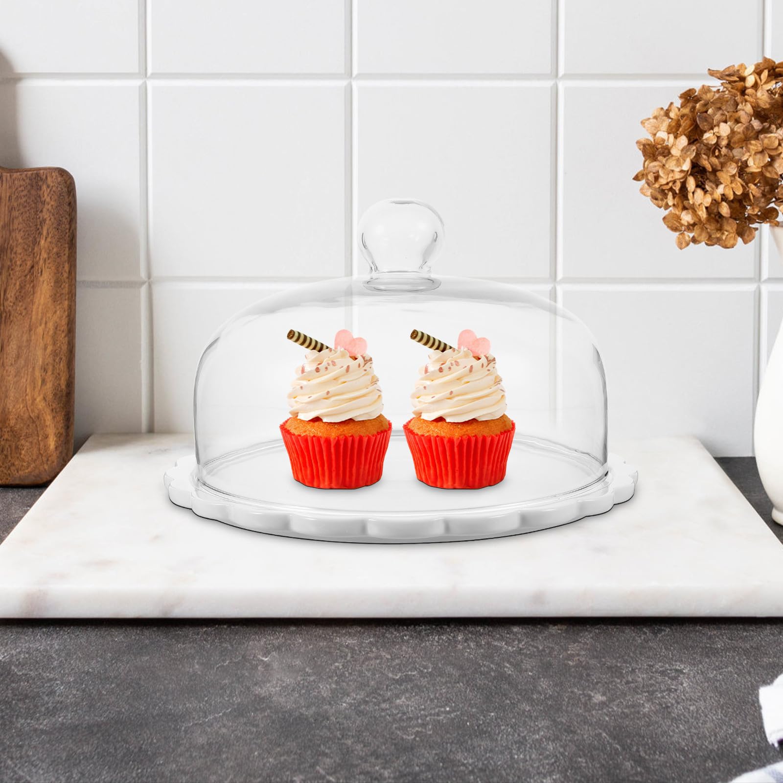 Céramique Présentoir à Gâteaux avec Dôme en Verre Transparent