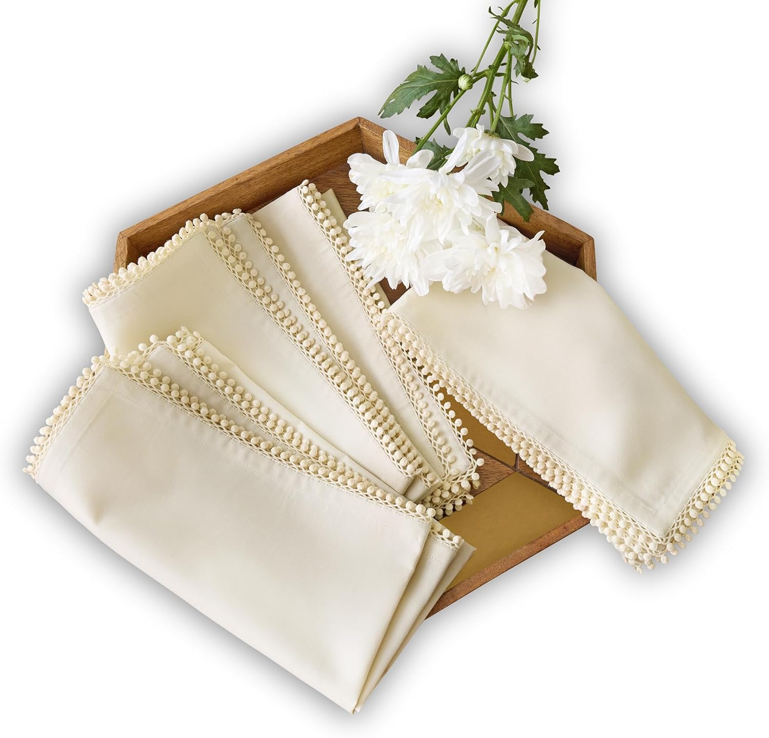 Solino Home Linen Cloth Napkins Set of 4 - Decorative Cotton Linen Dinner Napkins 20 x 20 Inch for Spring, Easter, Mothers Day - Maddie Machine Washable