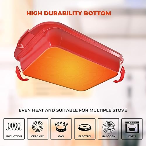 Miniatura 7 de Luxury Cast Aluminum Complete "Cookware Set"  Premium Design  - Nonstick, All Stovetops (Matrix) (Induction) (11 Pcs - Ceramic Red)