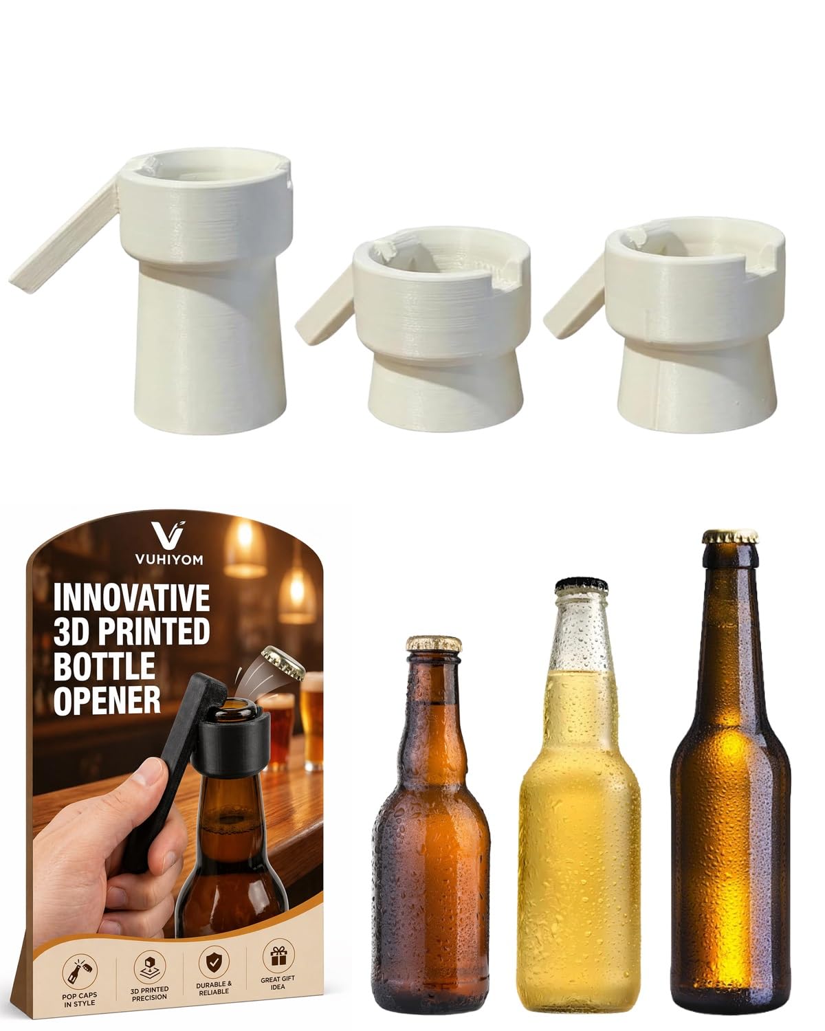 Apribottiglie Blast Cap, sparatutto per tappi di bottiglia, gadget stampato in 3D per bottiglie di birra, soda e vino, adatto a bottiglie da 300 ml e 500 ml, perfetto regalo per feste per adulti (nero