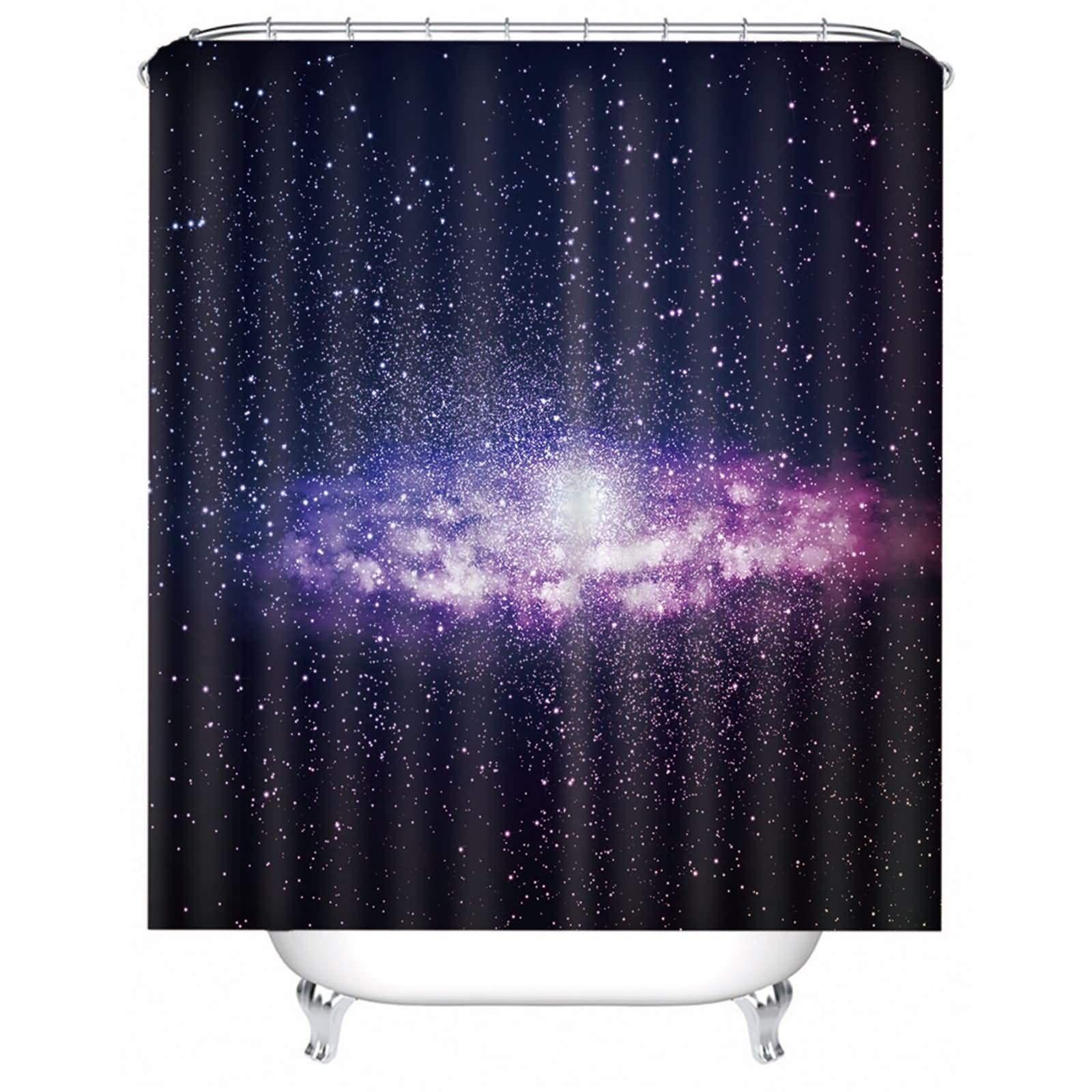 ANAZOZ 70x35 Shower Curtain Liner,Starry sky Shower Curtain Polyester Waterproof Purple Black,12 Hook Shower Curtain Liner