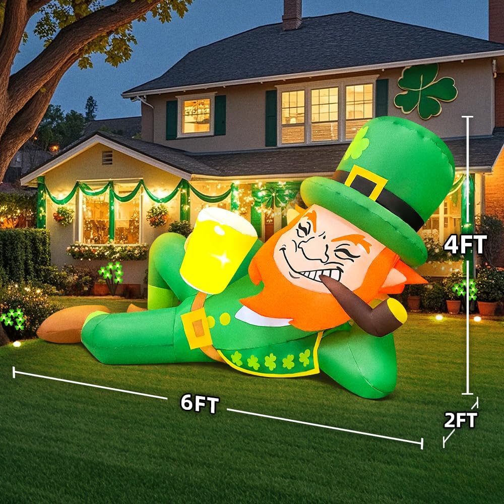 KOOY 6FT St Patricks Day Inflatables Outdoor Decorations Leprechaun Inflatable St Patricks Day Blow up Yard Decorations with Lights St Patricks Decorations for Holiday Party Irish Decor - Image 5