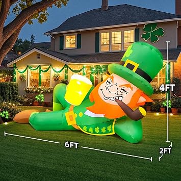 KOOY 6FT St Patricks Day Inflatables Outdoor Decorations Leprechaun Inflatable St Patricks Day Blow up Yard Decorations with Lights St Patricks Decorations for Holiday Party Irish Decor
