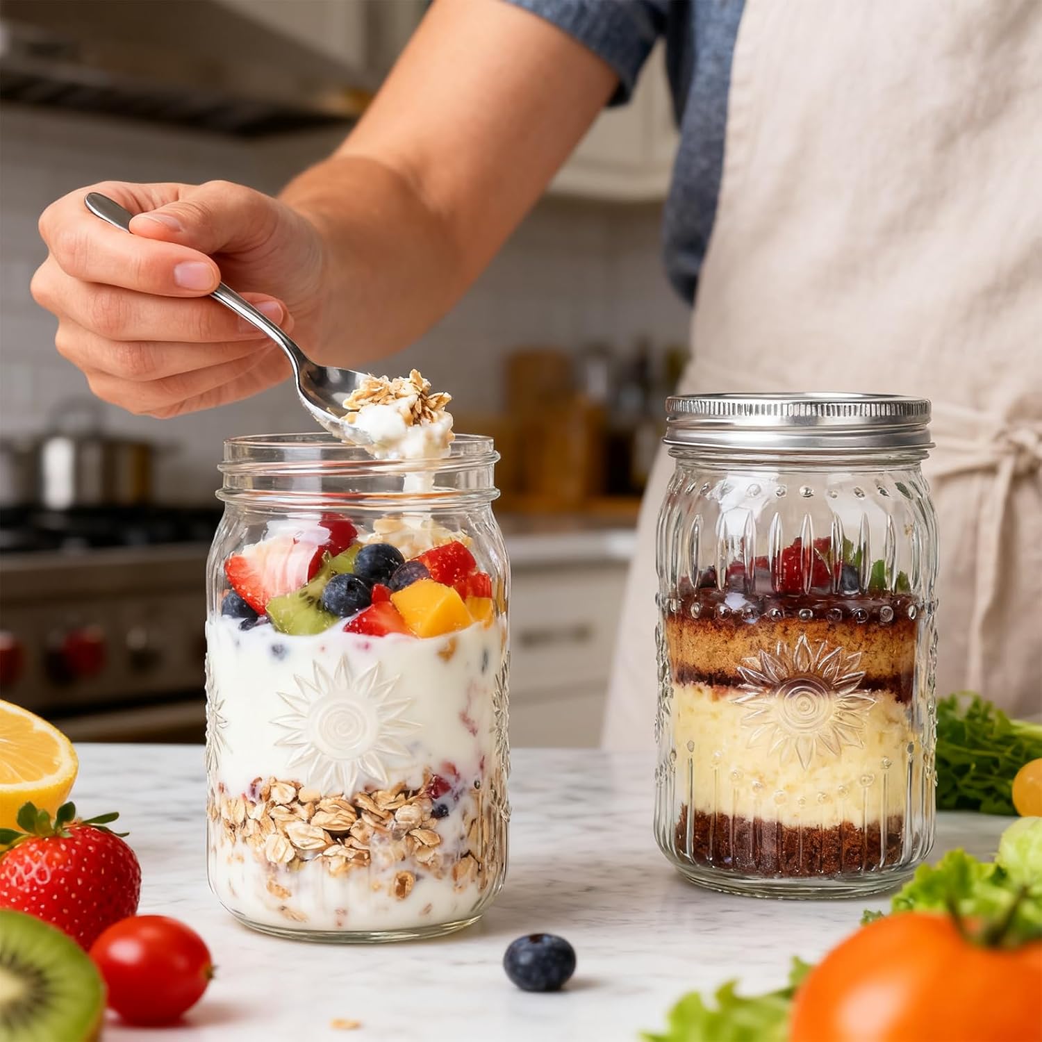CycleMore Wide Mouth Mason Jars 32oz, 12Pack Glass Canning Jars with Metal Airtight Lids and Bands, 1Quart Large Food Canister forJam Making, Pantry Organization & Party Decor