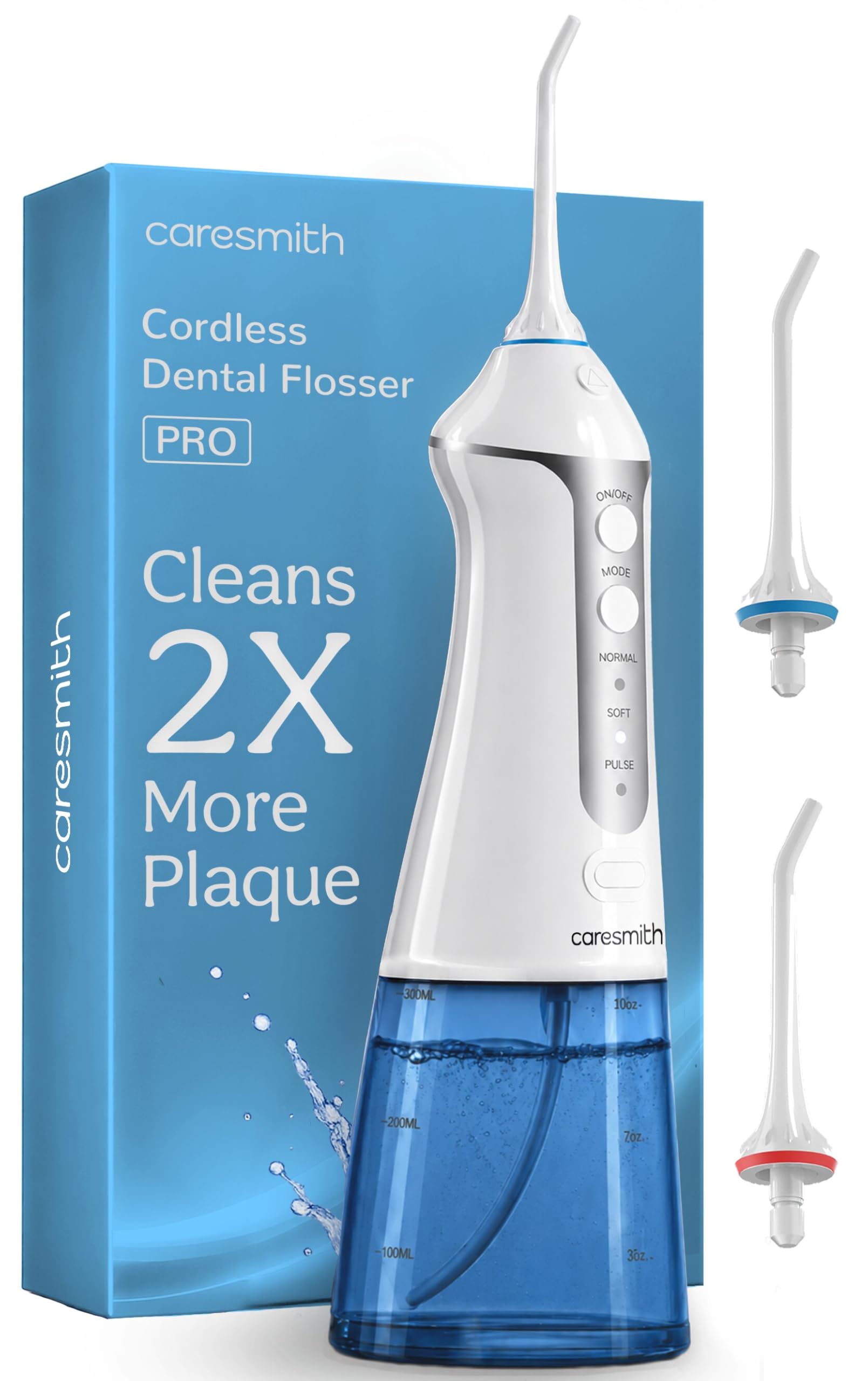 Caresmith Professional Cordless Dental Flosser | 300 ml Large Detachable Water Tank | 3 Modes | IPX7 Waterproof | Oral Flosse