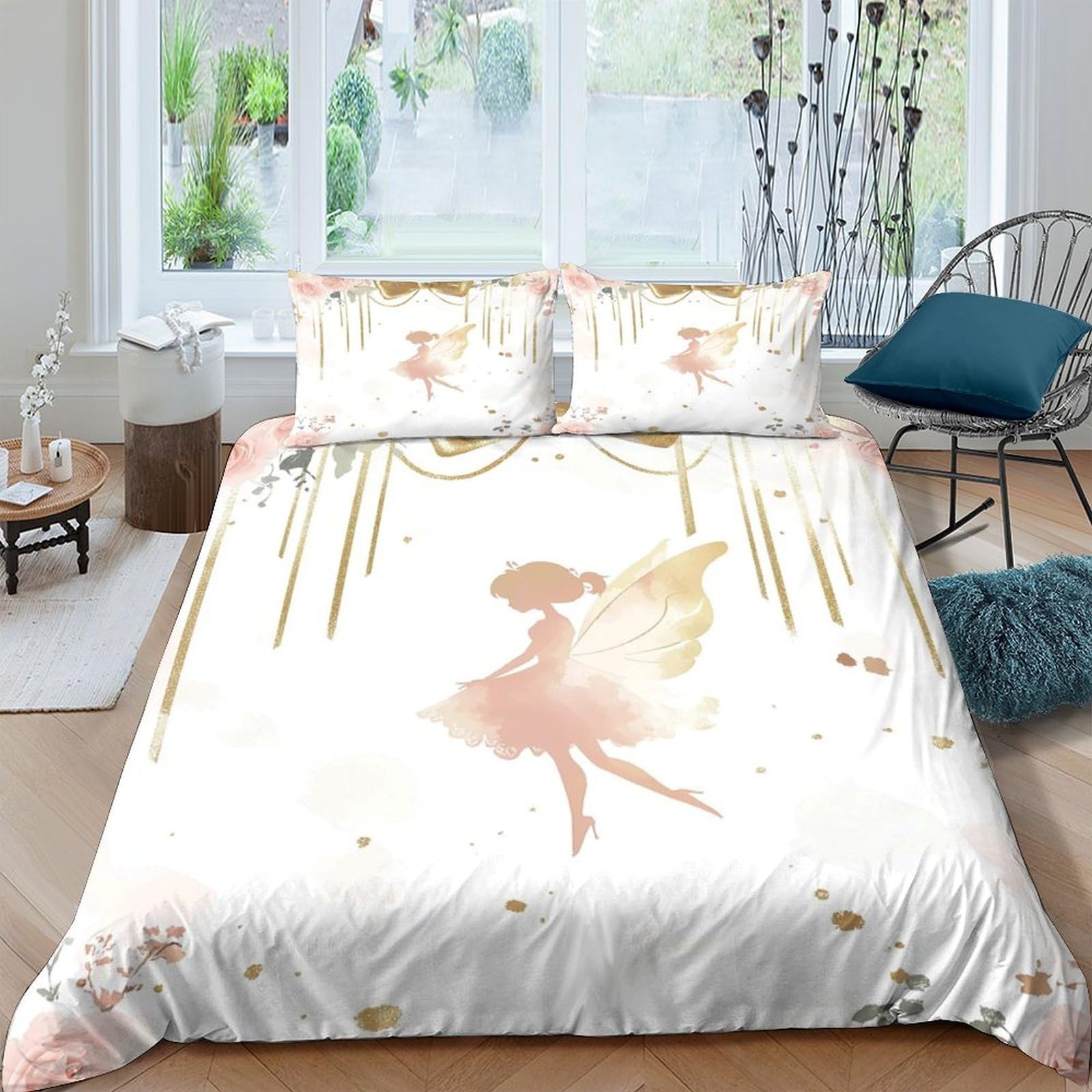 Ctjqhvkz Style-5 3D Printed Ballet Fairy Fitted Sheet Microfiber Soft Pink Bed Sheet Bedroom Guest Room Decor Mattress Cover Single（135X200cm）