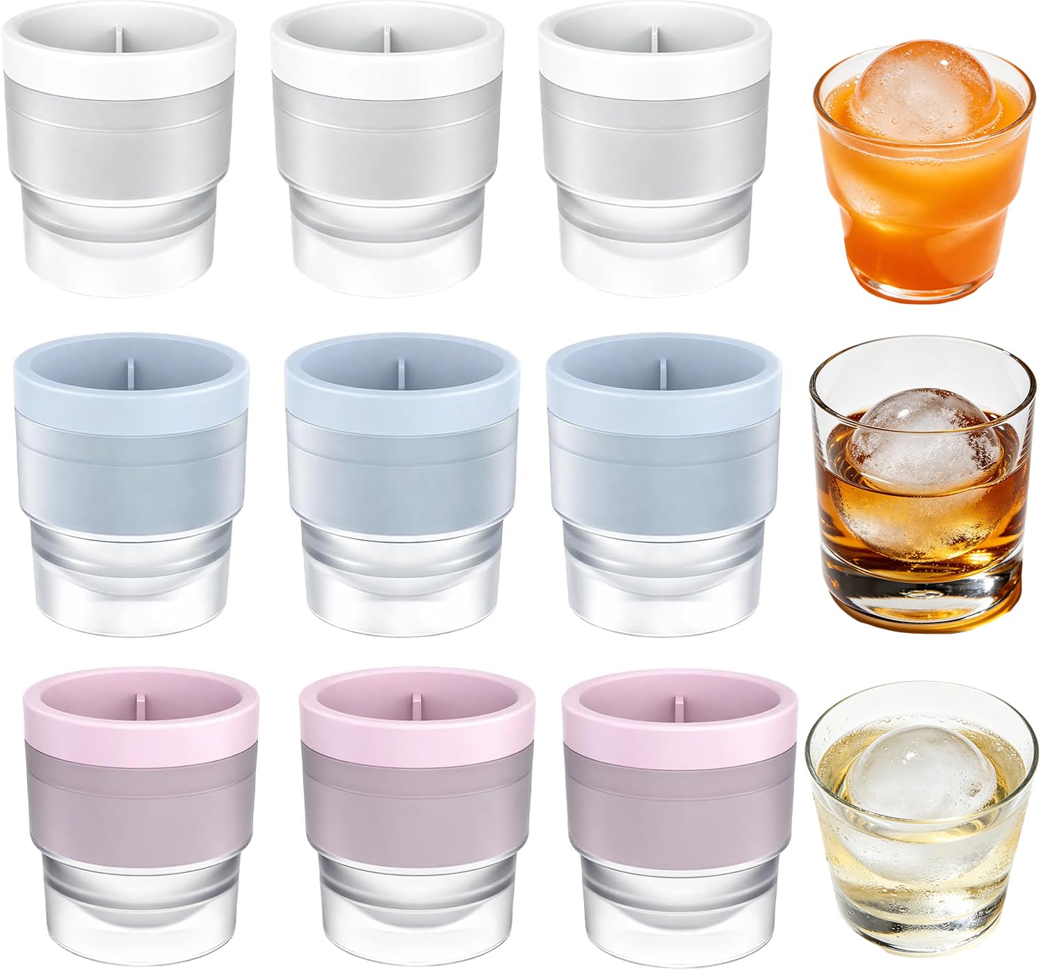 9 Pcs Ice Ball Maker, Stackable and Easy Release Round Ice Cube Mould Non Stick Drip Proof for Whisky Cocktails Soft Drinks and Creative Recipes