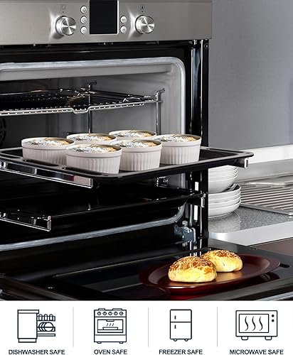 Miniatura 5 de Delling Ramekins - Juego de 6 platos de porcelana aptos para horno, 12 onzas, para sopa de cebolla francesa, color blanco