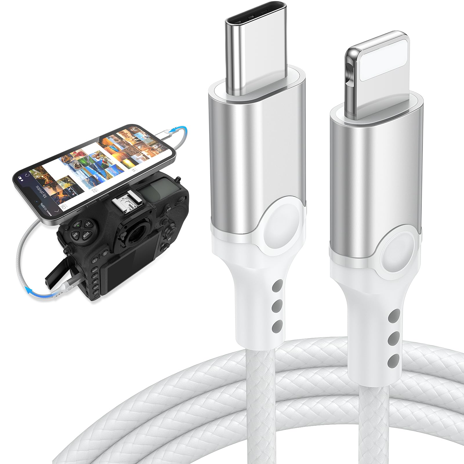 for Lightning to USB C Camera Adapter Cable MFi Certified for iPhone 14 13 12 11 XR Import Photos Videos USB Type-C DSLR Camera OTG Cable for Nikon Z6