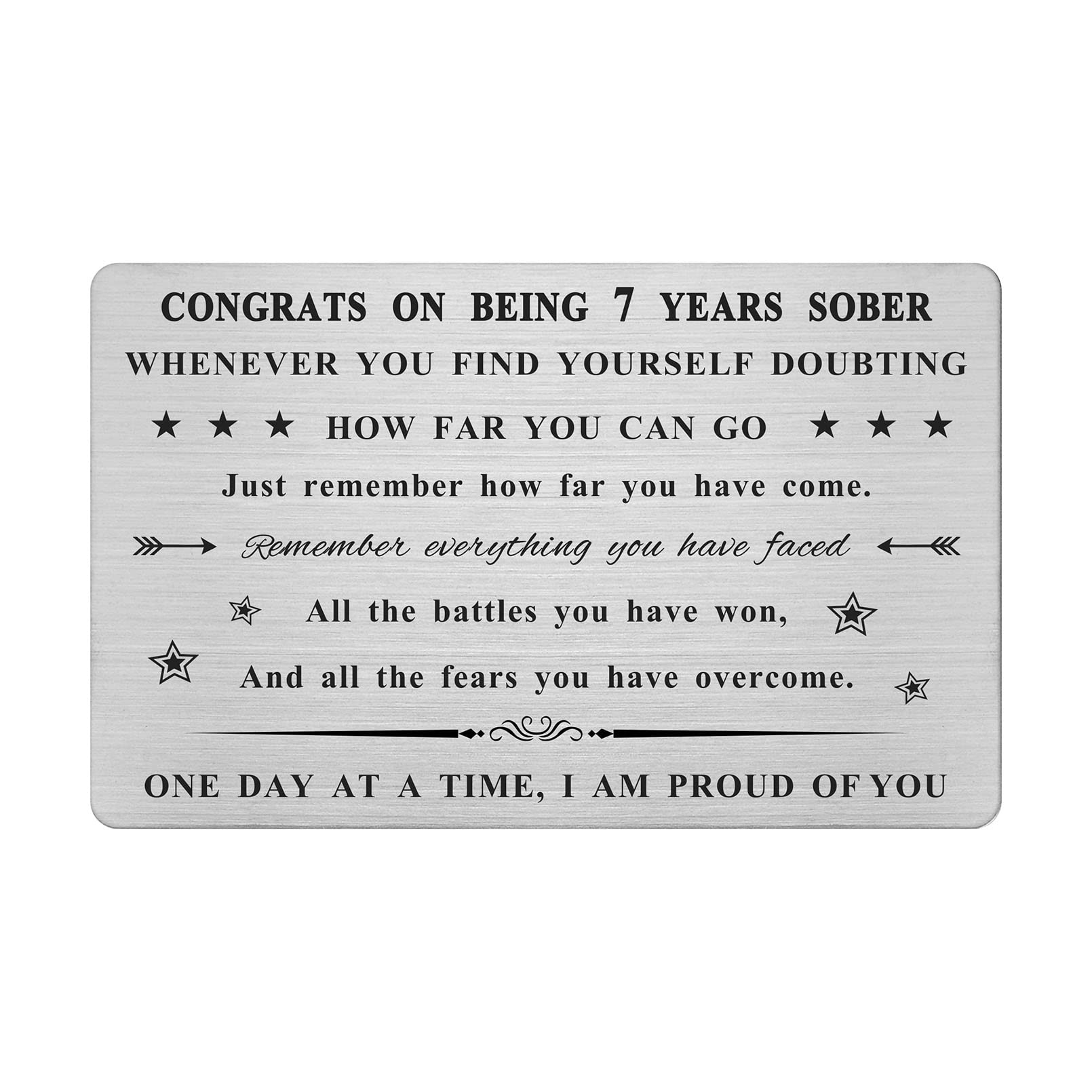 Emideary 7 Year Sobriety Engraved Wallet Card - Seven Years Sobriety Gifts for Women Men - 7 Yr AA Sober Anniversary Metal Card