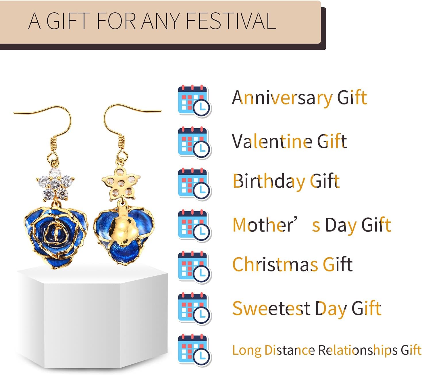 Gold-Plated Rose Earrings for Women,Fashion Rose Earrings Best Gift for Wife Mother on Valentines Day Anniversary Birthday - Image 4