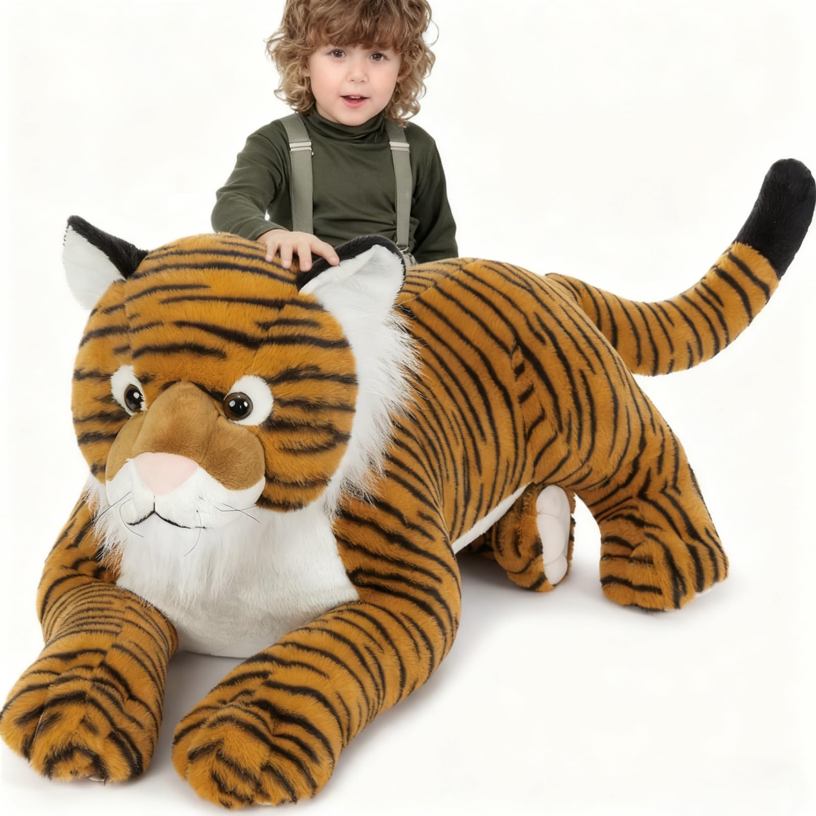 KERTA 43.3inch Giant Tiger Stuffed Animal, Hugging Soft Tiger Plush Body Pillow for Boys Girls, Realistic Large Stuffed Tiger Plush Toy Gift for Christmas Birthday Decor