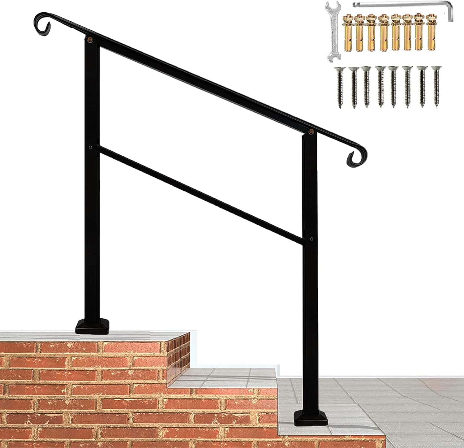 Metty Metal Handrails, Handrails for Outdoor Steps,3 StepTransitional Handrail Metal Wrought Iron Handrail with Installation Kit Outdoor Handrails for Indoor Outdoor Steps（Patent Pending） - - 