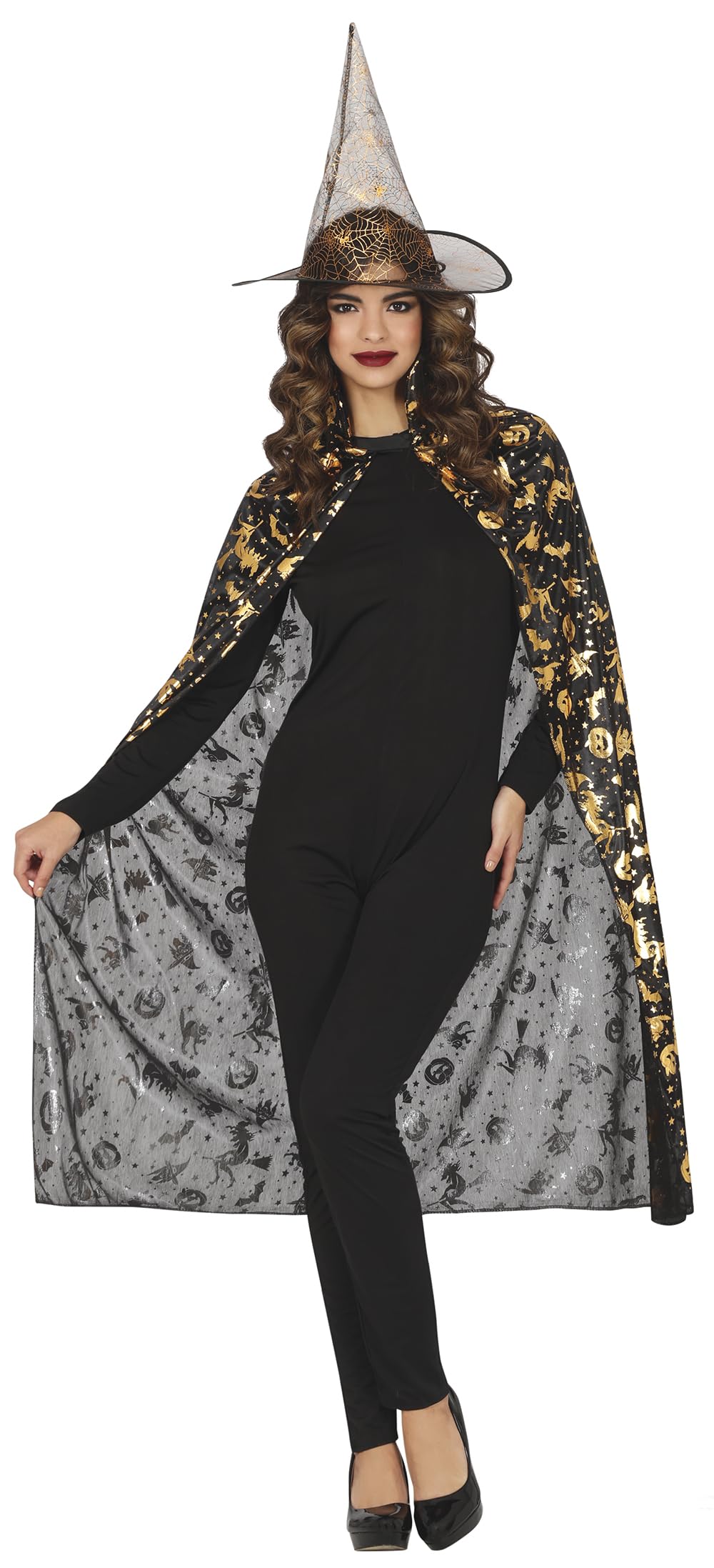 FIESTAS GUIRCA | Witch Hat and Cape Set (110 cm) - Accessory for Halloween Fancy Dress and Costume Parties - Ideal for Women - Black
