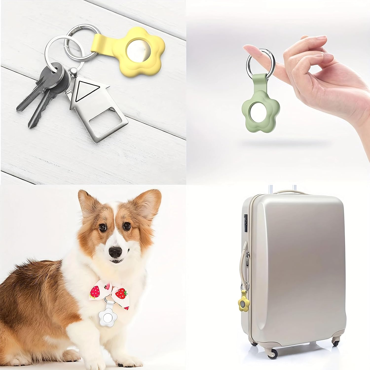 tag Keychain for Holder,Case,4 Pack Case with Keychain,Tag Holder Silicone for Luggage,Keys,Pets,Kids Bag(Black&Pink&White&Yellow) image 4