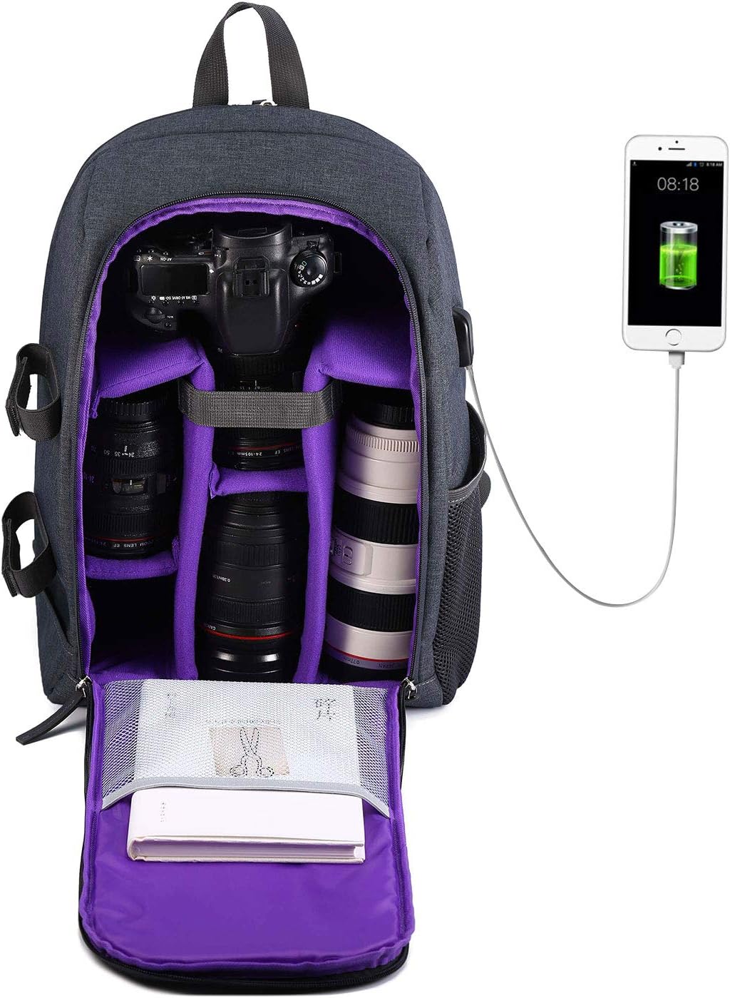 New Product G-raphy Camera Backpack Photography Backpack 17x 11x 8 with Tripod Holder for Canon, Nikon,Sony, Panasonic etc (Purple with USB)