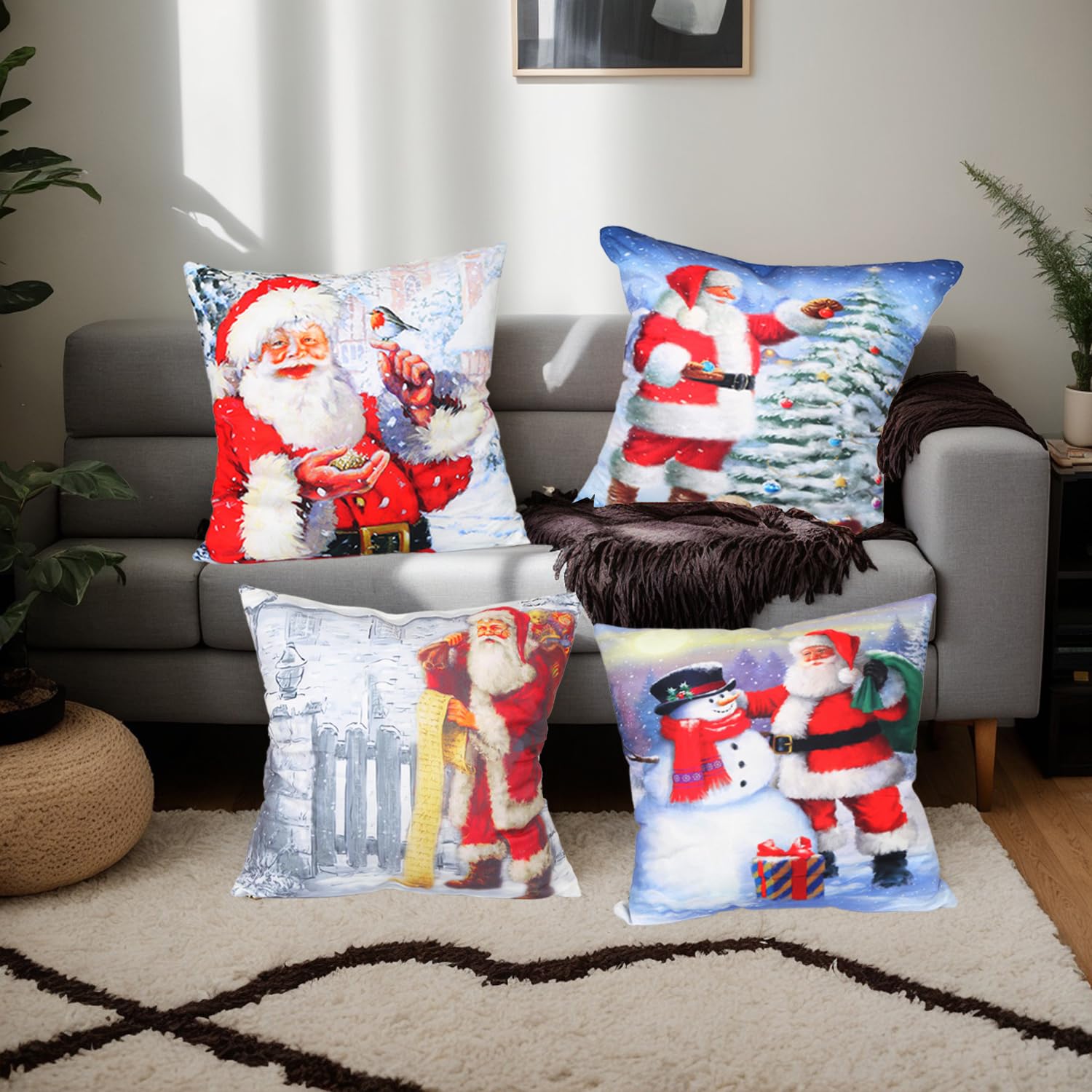 Xyxu Christmas Cushion Covers Set Of 4, Christmas Decorations indoor Santa Claus Xmas Pillow Cases Covers - Image 2