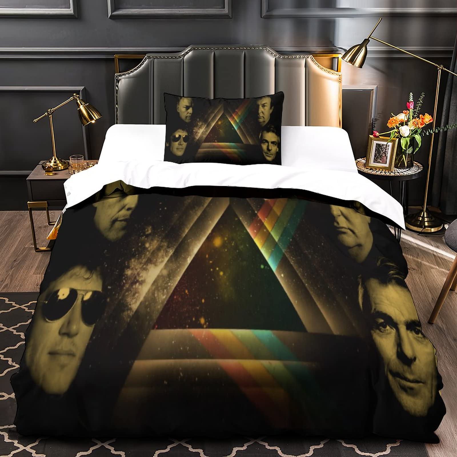Parure De Lit 3 Pièces Pink Floyd - Housse De Couette 200x200 Cm + 2 Taies, Impression 3D Groupe Rock, Microfibre - 12