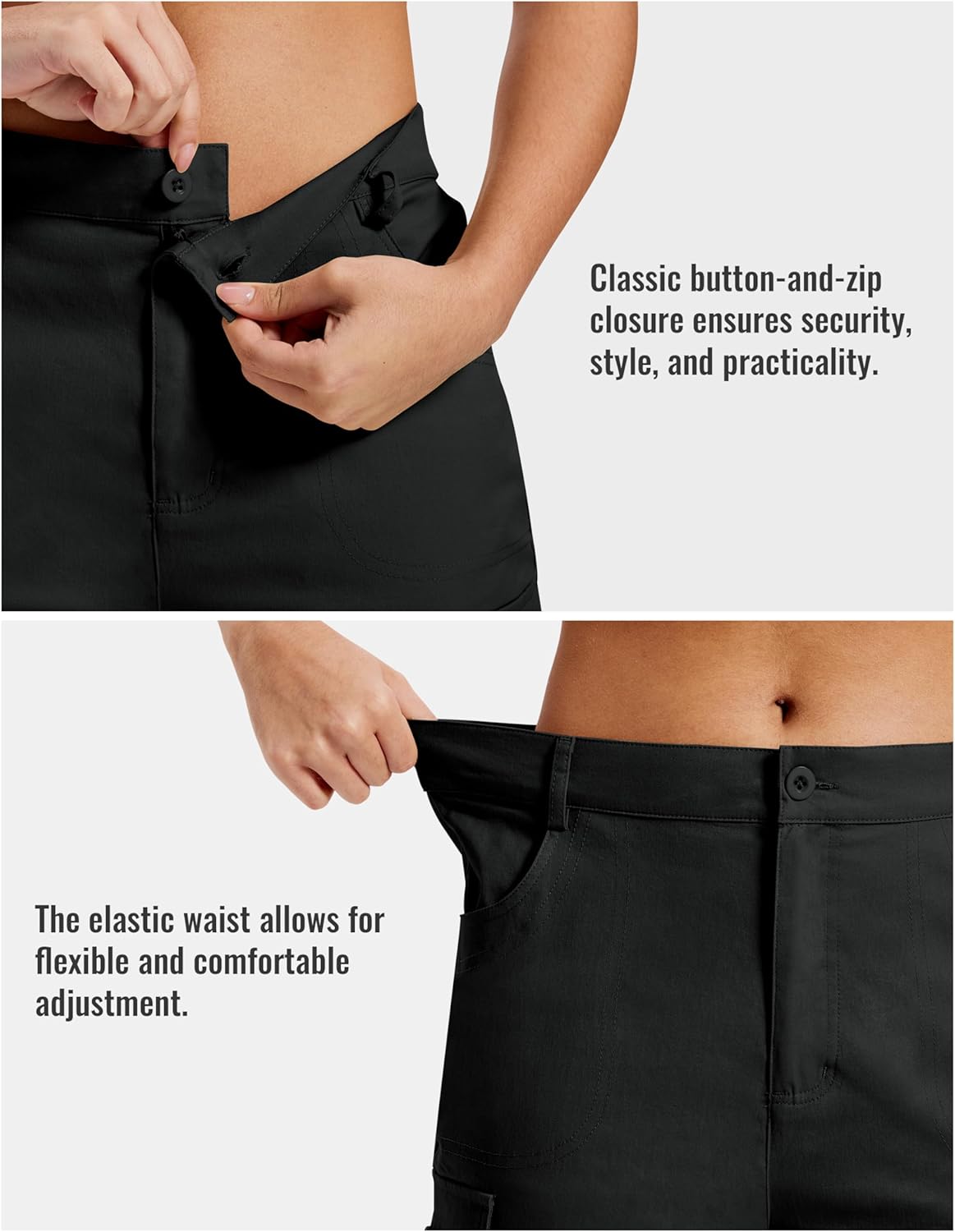 MoFiz Women's Cargo Capris Cotton Pants with Button Pockets Elastic Waist Lightweight Cute Hiking Casual Pant for Summer