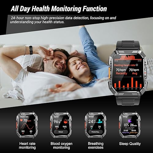 Miniatura 7 de Reloj inteligente militar para hombre (respuestahacer llamadas), reloj inteligente de 2.01 pulgadas para Android y iPhone, rastreador de actividad