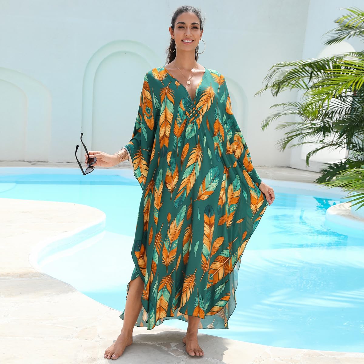 Women's Plus Size Kaftan Dress – Plus Size Maxi Dress Moo Moos Beach Cover Up,Bathing Suit Cover-Up Loungewear - Image 4