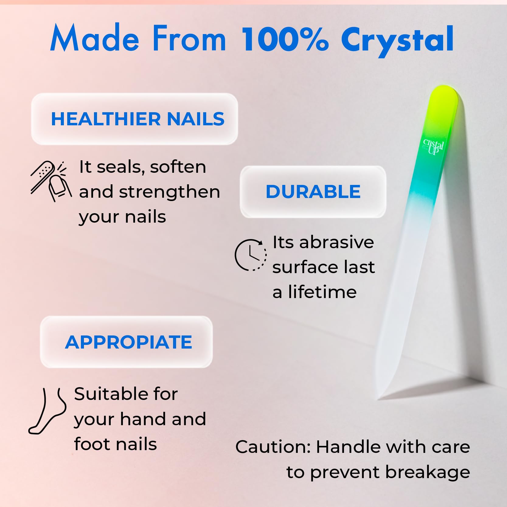Juego de cuidado de cristales de iniciación – 3 piezas incluye raspador de pie de vidrio, lima de cristal mediana y palo de cutícula para uñas naturales, kit de lima de vidrio