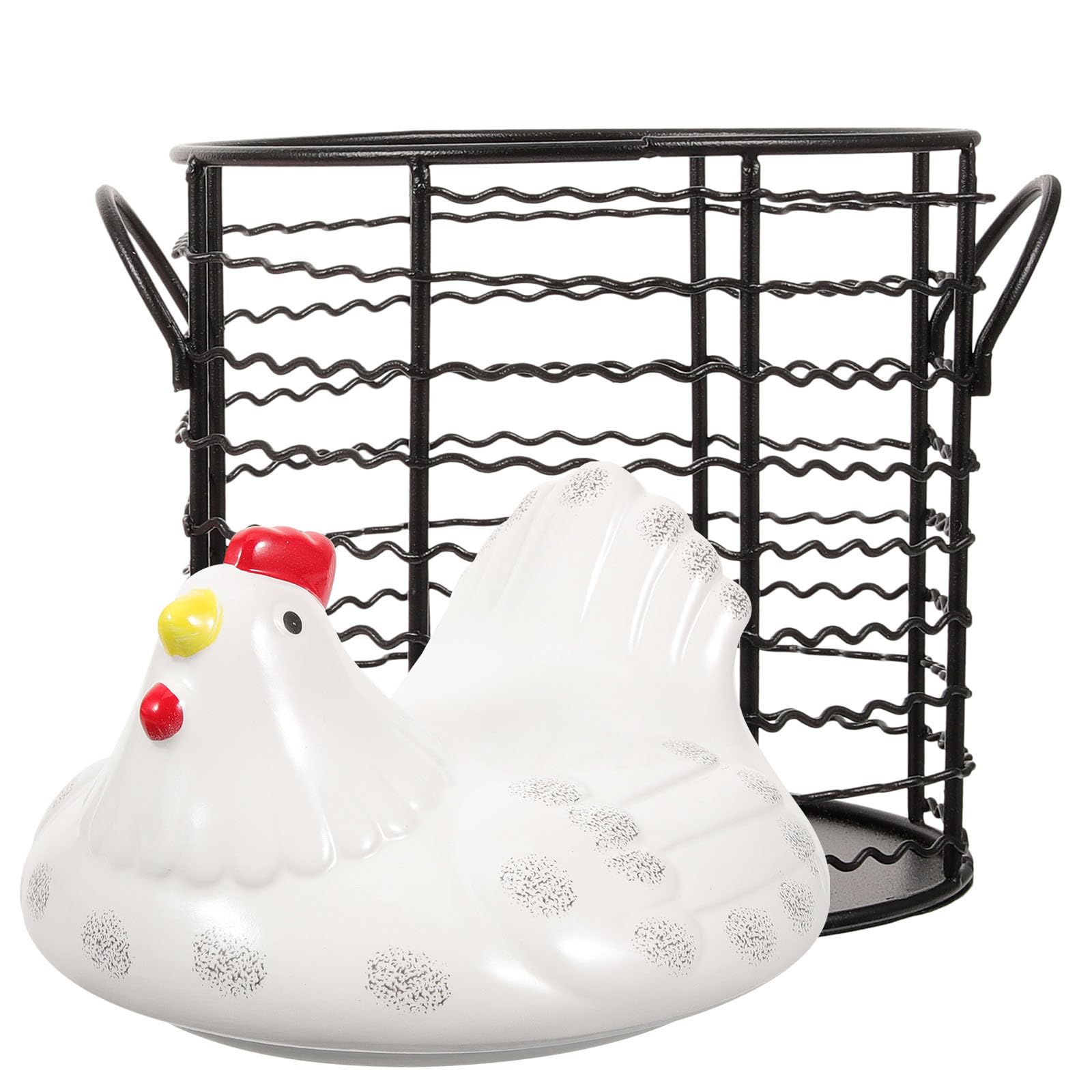 Cesta para huevos de cerámica artesanal y hierro para una cocina elegante