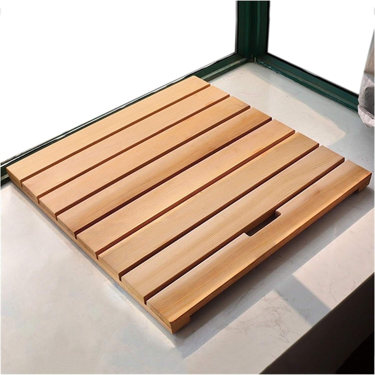 BHGFYXBS Wood Shower Bath Mat, Non-Slip Shower Pedal Pad Batnroom Door Mat Drainage Pad,A-90x90cm