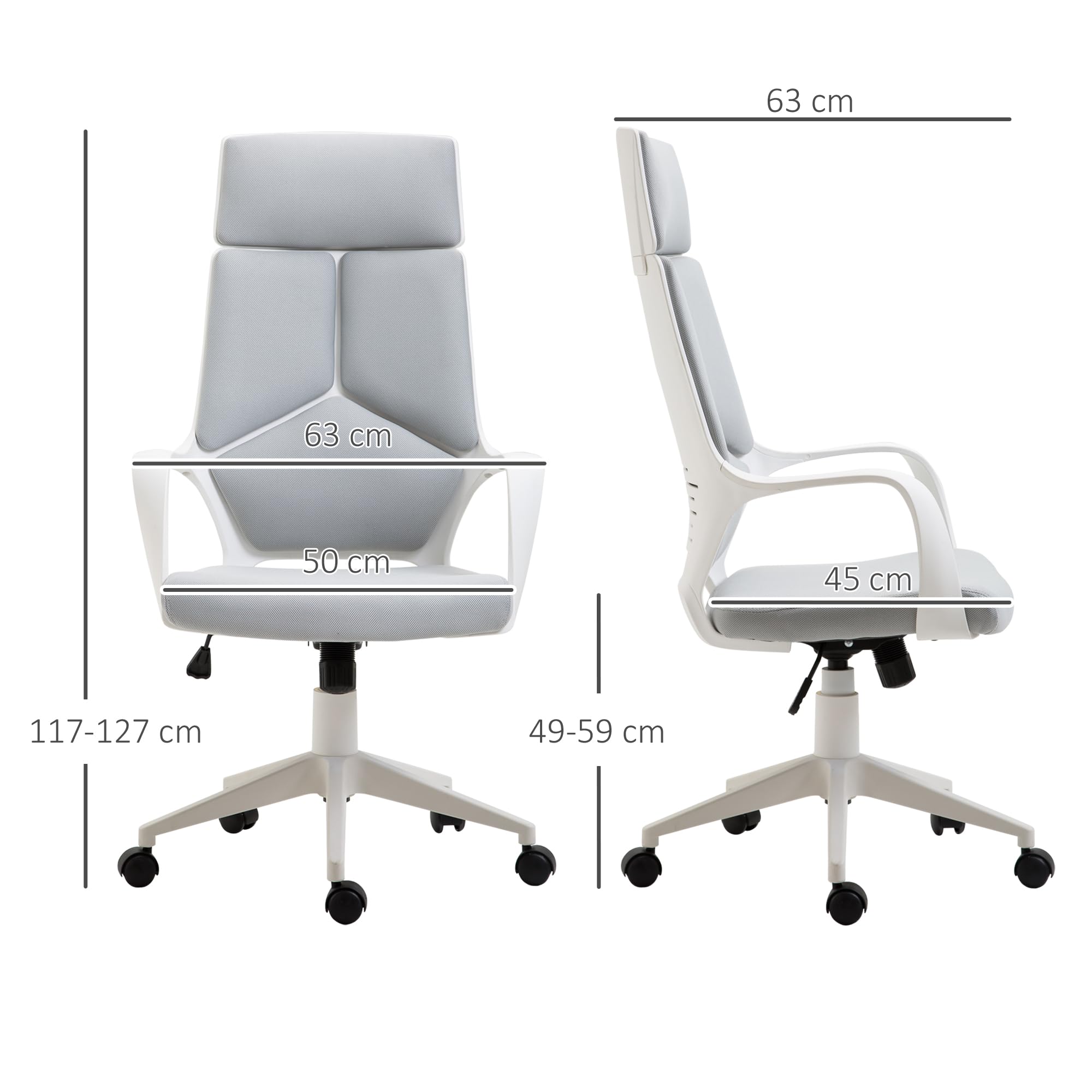 HOMCOM Silla de Oficina Giratoria Basculante Respaldo Alto 120 kg Gris