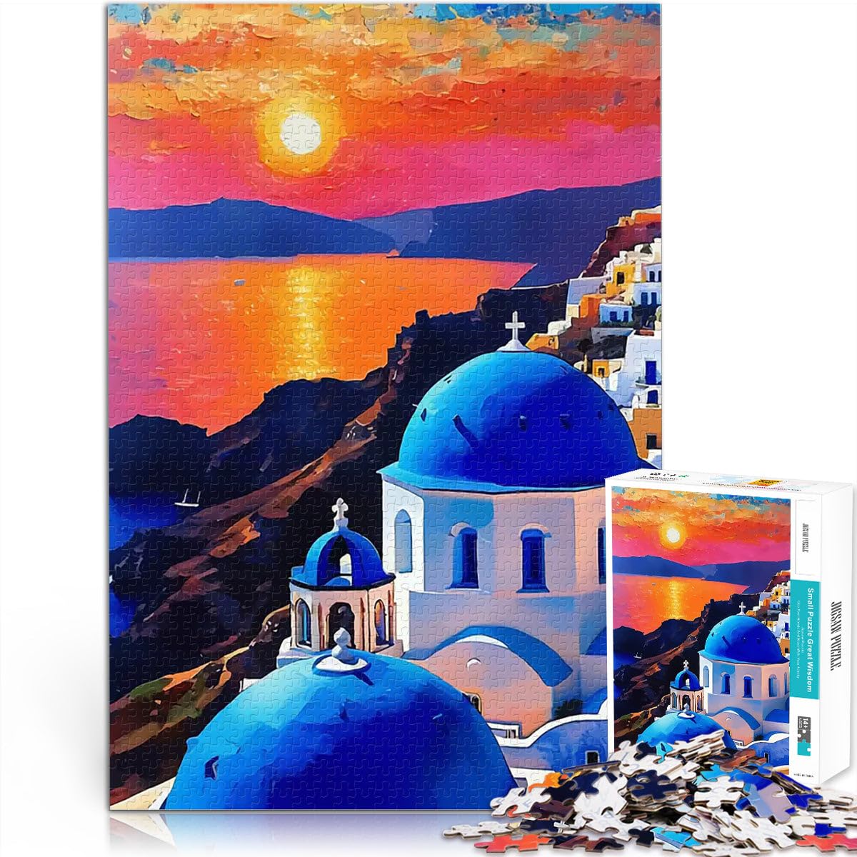 Tramonto su Santorini Puzzle da 2000 pezzi per adulti Aiuta il cervello ad allenare i giocattoli che creano dipendenza per coltivare la pazienza gioco di sfida unico 70x100cm