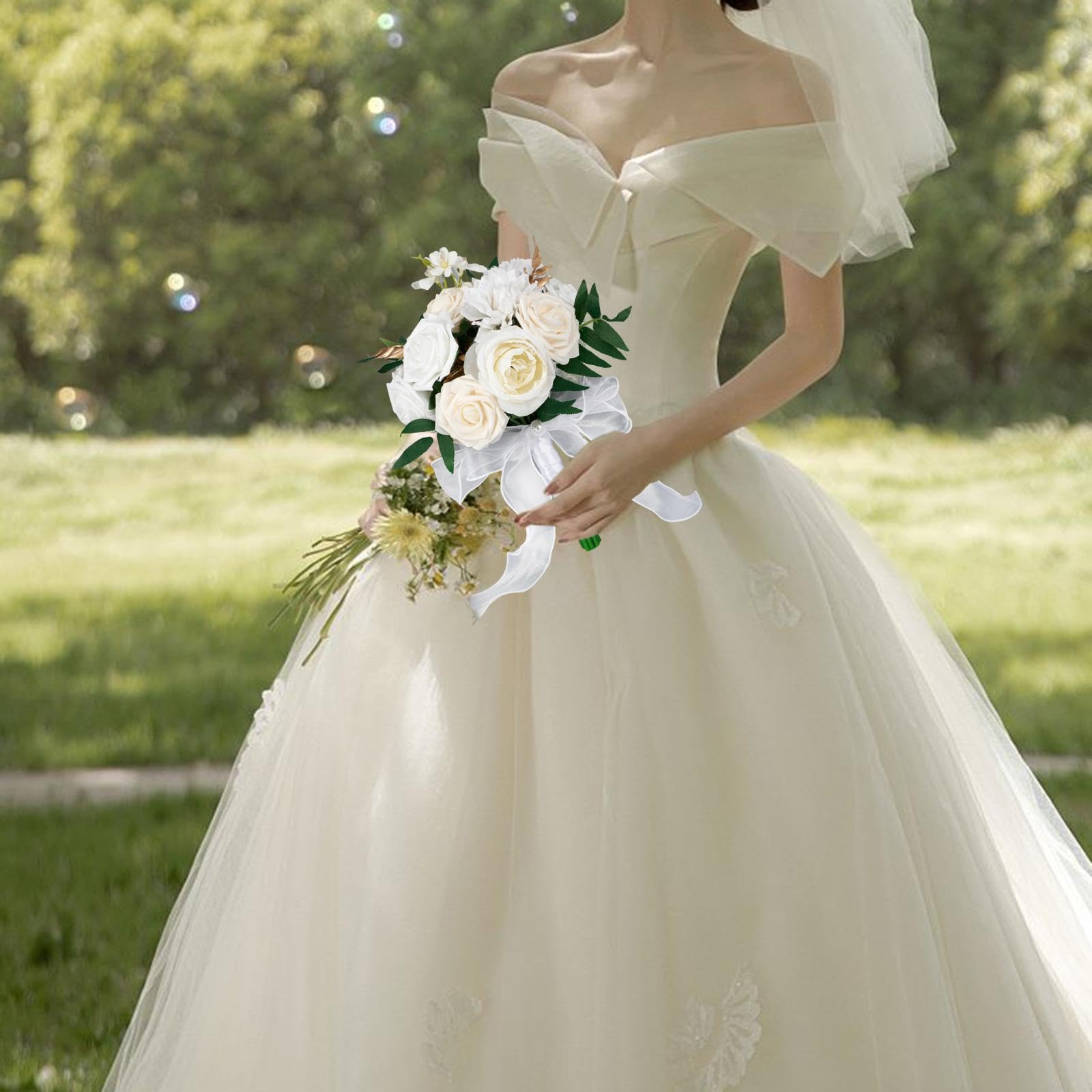 Romantico Bouquet da Sposa Fatto a Mano, Ideale da Lanciare per Le Damigelle d'Onore, Perfetto per Addii al Nubilato, Come Decorazione per La Casa, Bianco