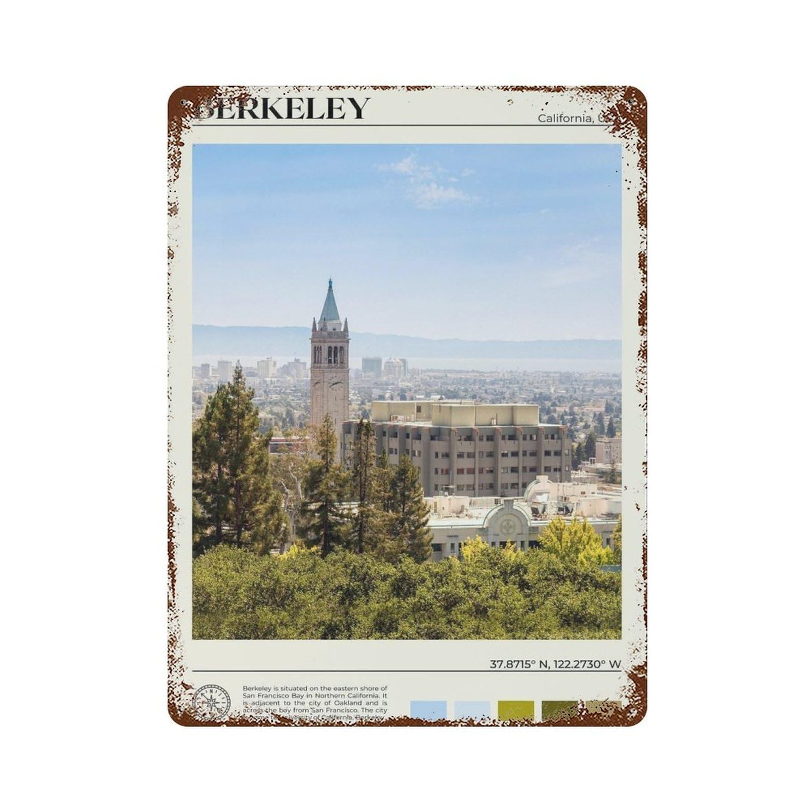 xiaoxiaoshen Real Photo Berkeley Decor California Wall Decor Art Metal Tin Poster Modern Home Decor Art Home Bar Shop Decorations Vintage Sign 40x30cm