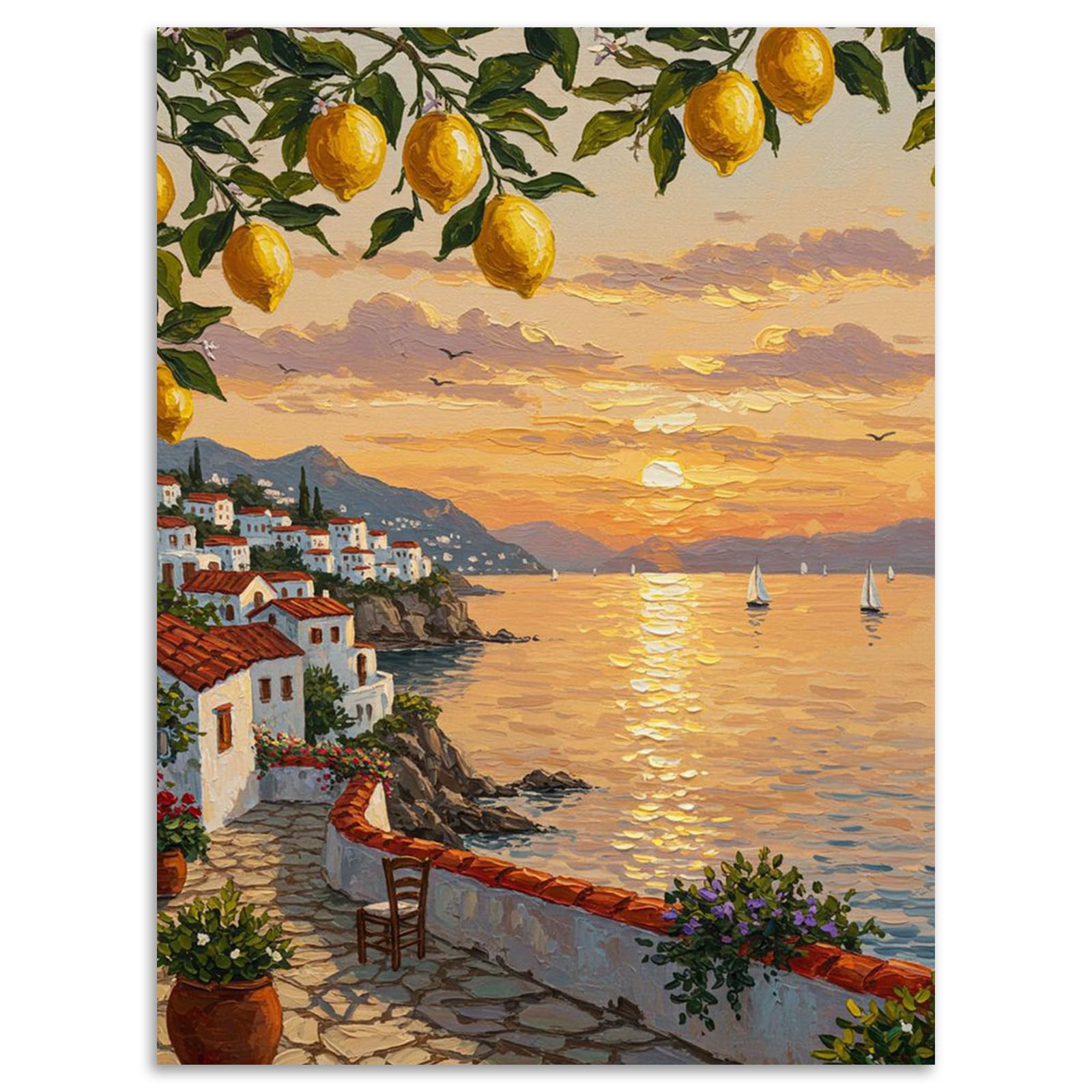 Kalonyth Dp-Uk05 Lemon Tree Diamond Art Kits Adults, Seaside Town Diamond Painting Kits For Adults, 5D Diy Full Round Drill Gem Art Painting For Home Wall Decor 12X16 Inch