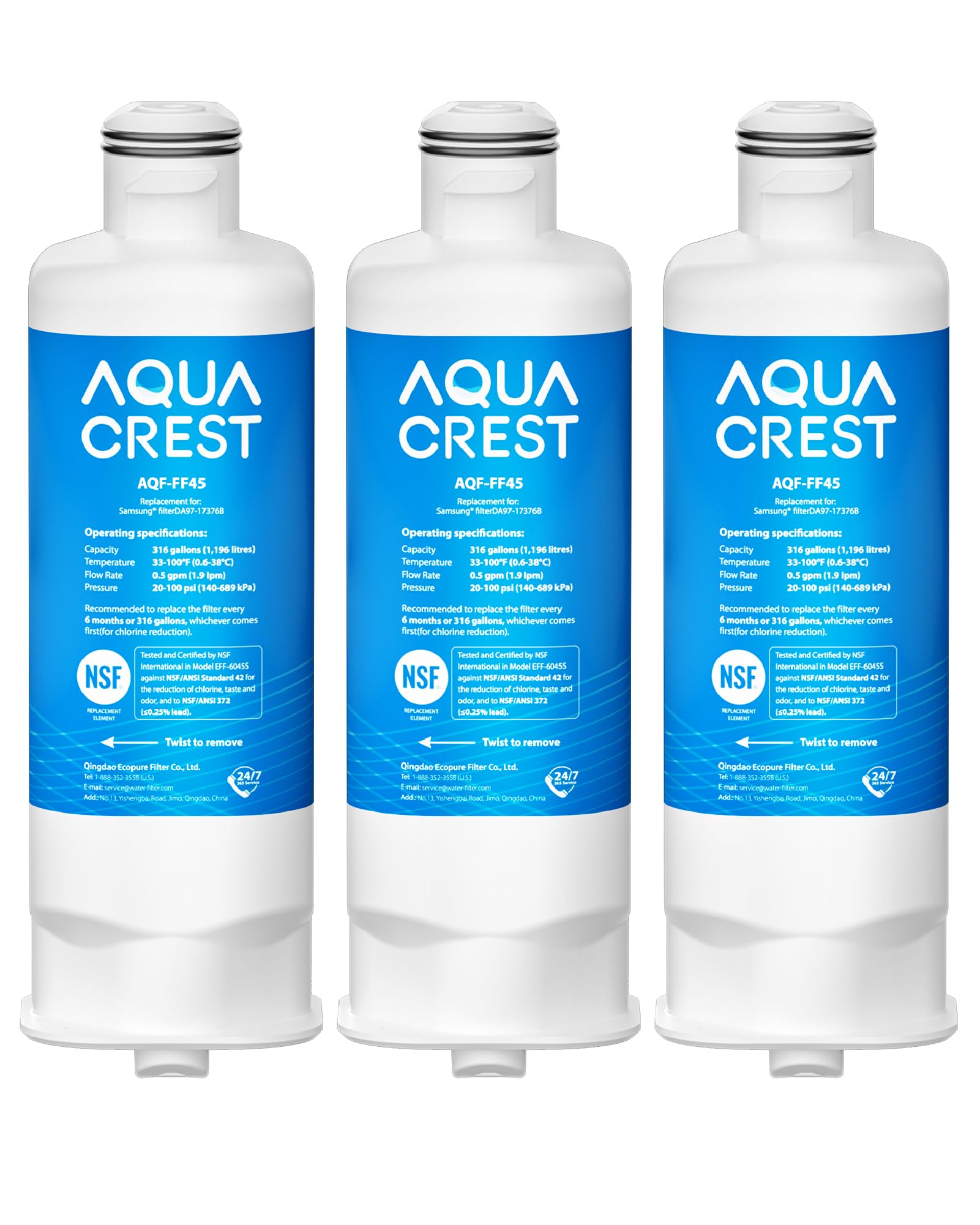 AQUA CREST DA97-17376B Replacement for Samsung DA97-08006C HAF-QIN EXP RS27T5200SR RF28T5001SR RF24R7201SR RF28R6201SR AQF-FF45 Refrigerator Water Filter Pack