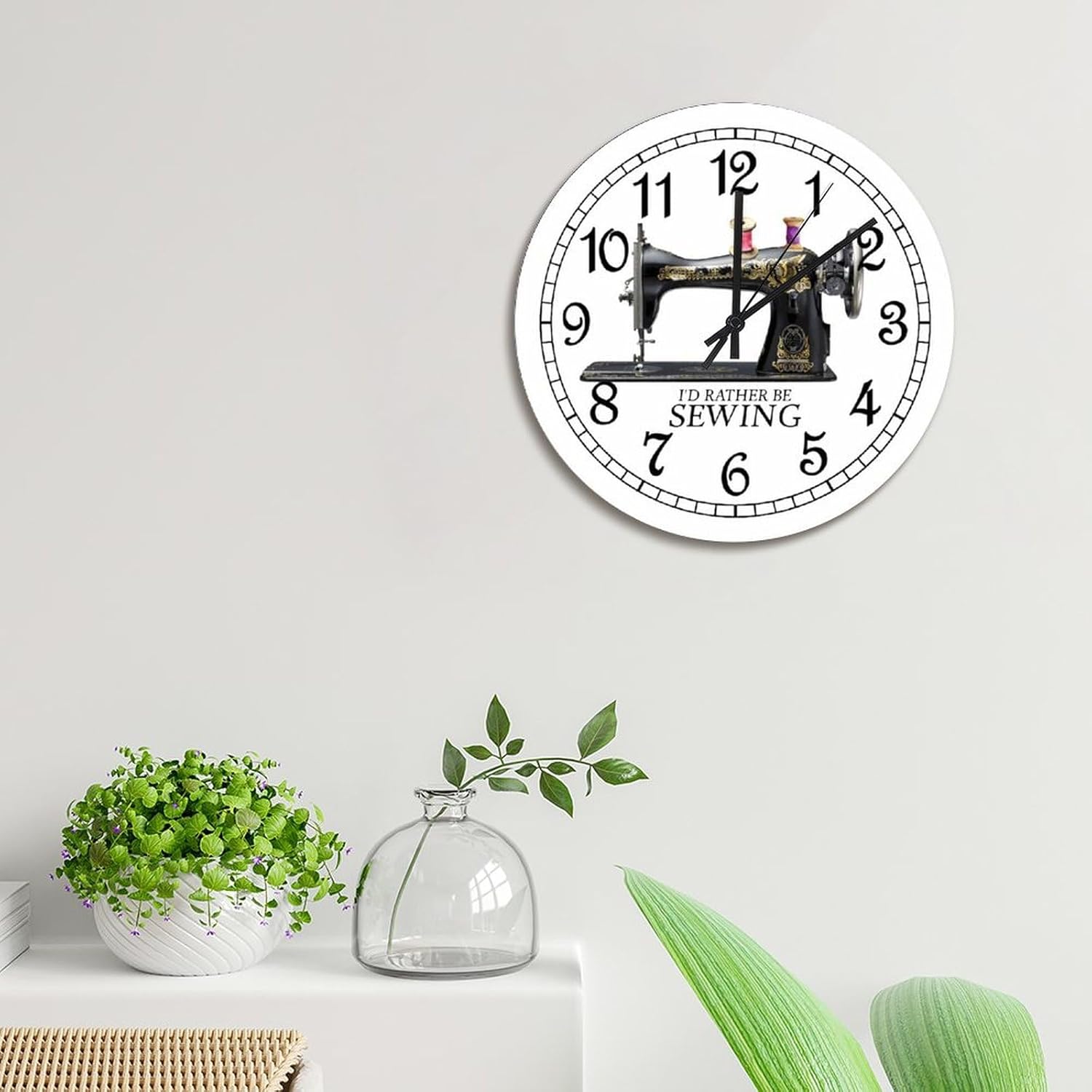 ArogGeld I'd Rather Be Sewing Wall Clock Sewing Room15 Inch Wall Clocks Battery Operated Quiet Non-Ticking Farmhouse Hanging Clock Modern Wall Decor for Kitchen Bedroom Living Room Office