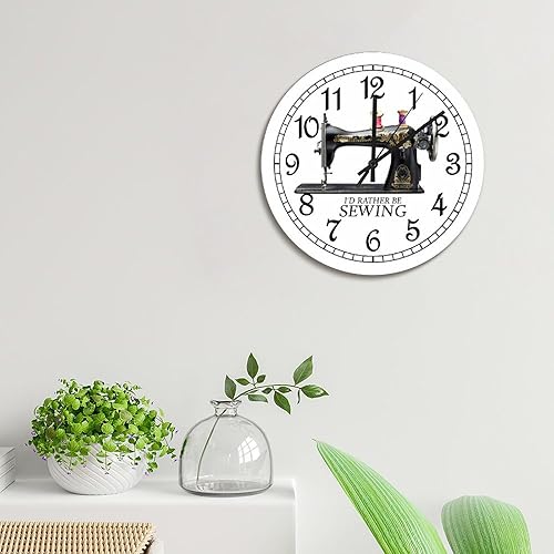 Miniatura 3 de ArogGeld Reloj de pared con texto en inglés "I'd Rather Be Sewing Room" (15 pulgadas), funciona con pilas, silencioso, sin tictac, estilo casa de