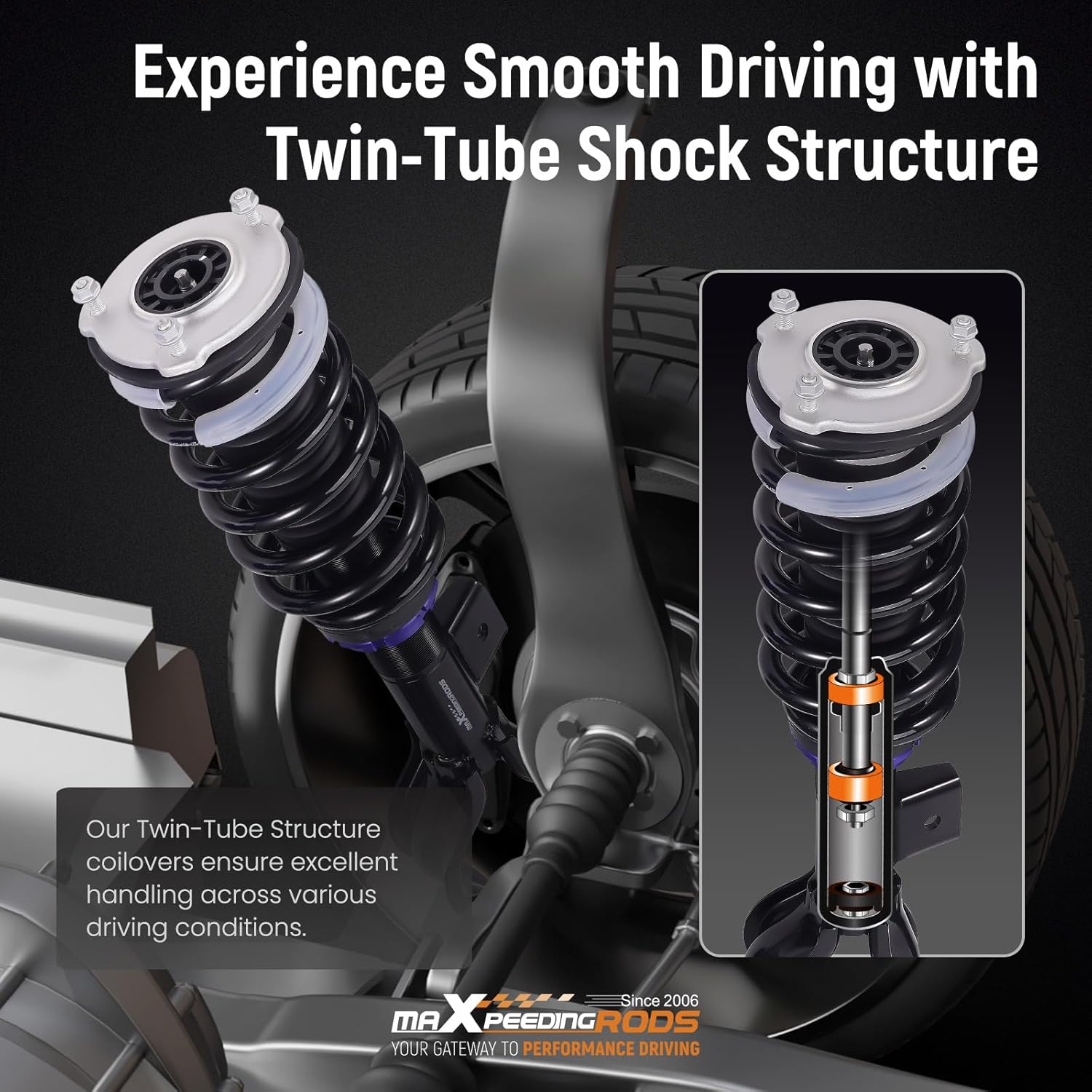 maXpeedingrods Coilover for Tesla model 3 2017+ AWD, Preset Damping Shock Absorber Struts, Quick Installation Coilovers Suspension Kit, Black