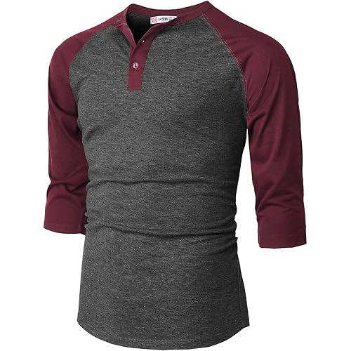 H2H Mens Casual Slim Fit T-Shirts Henley Shirts Raglan Long & 3/4 Sleeve Jersey Baseball T Shirts