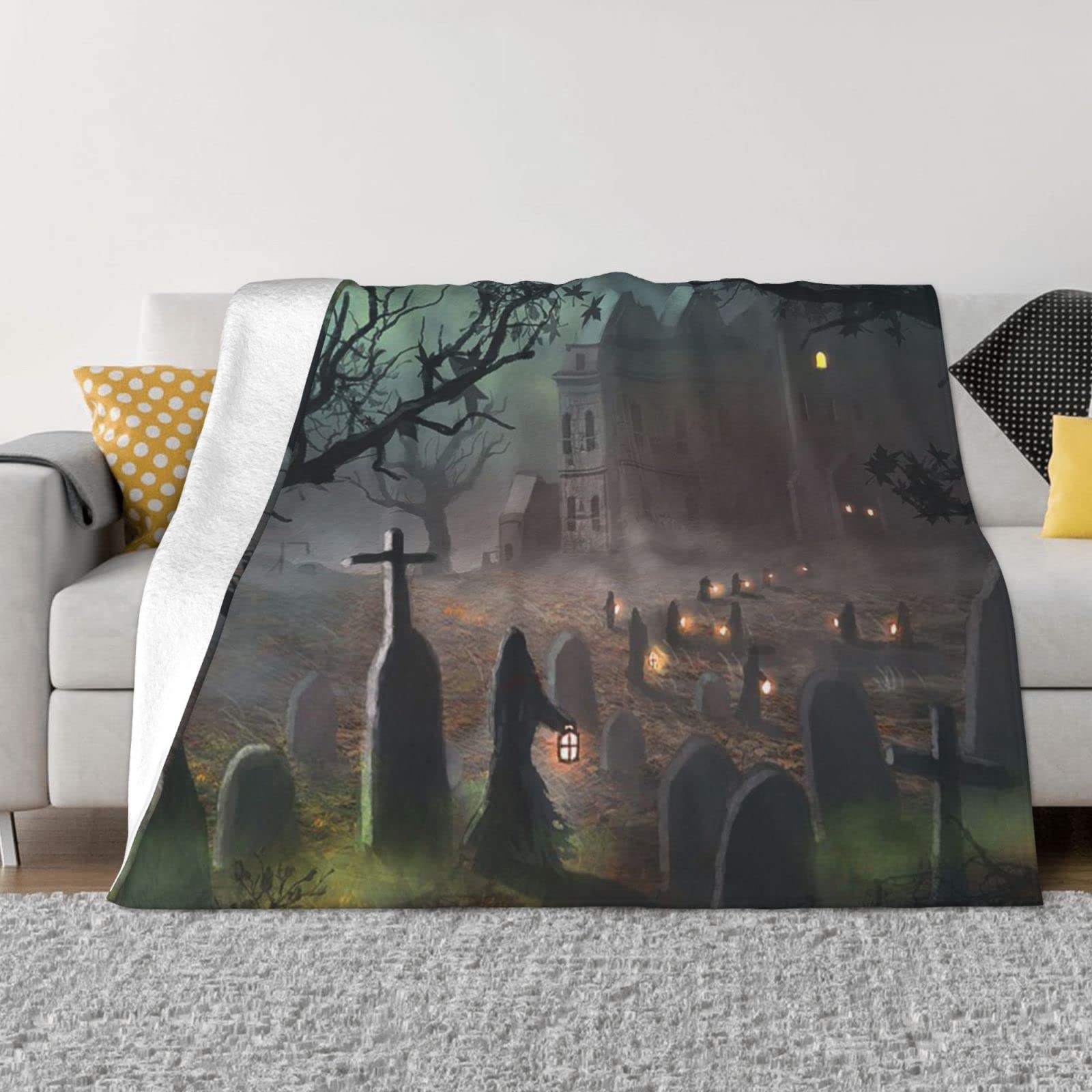 Couverture Halloween en flanelle plaid horreur pour lit et canapé 203x152 cm