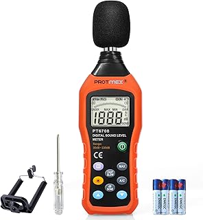 Sound Level Meter, Dual Mode db Meter Decibel Meter Noise Level Meter 30-130dB Measure with Fast/Slow Selection, Backlight, Max and Data Hold Function, A/C Mode PT6708(Batteries Included)