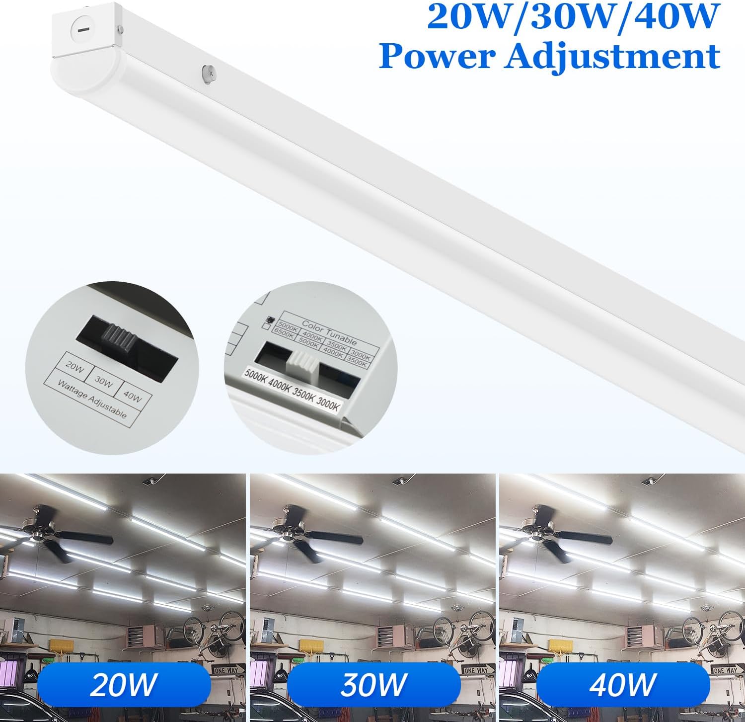 dephen 4FT Emergency LED Linear Light, 5280Lm Shop Lights,40W/30W/20W & 3000-5000K 4CCT Tunable,Hardwired Ceiling Lighting for Garage, Office,Warehouse,Supermarket,Stairwell,UL-Listed