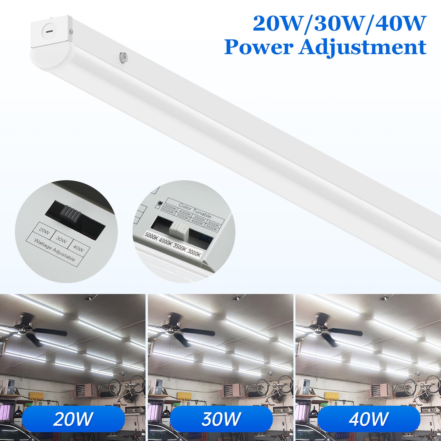 Dephen 4 Fuß LED-Streifen, linear Notlicht mit Batteriehalterung, 20W/30W/40W LED wählbar, 5280 Lumen, 4 CCT abstimmbar, Notbeleuchtung 3000-5000K für