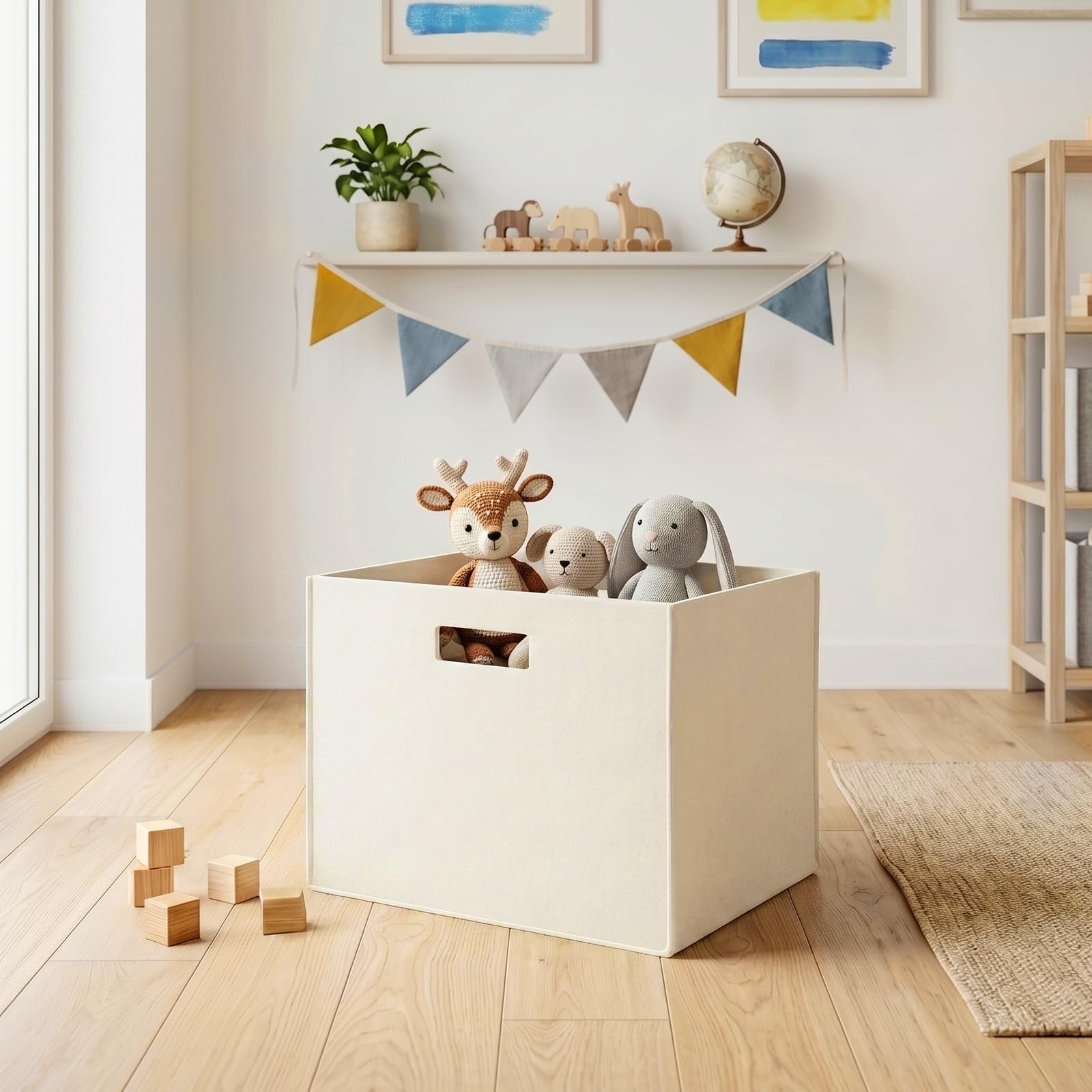 Filz-Aufbewahrungsbox 3er-Set 38x33x38 cm – Faltbare Regalbox, stabiler Organizer-Korb für Regale, Schränke & Wohnzimmer, vielseitige Aufbewahrung für Bücher, Kleidung (Weiß, L)