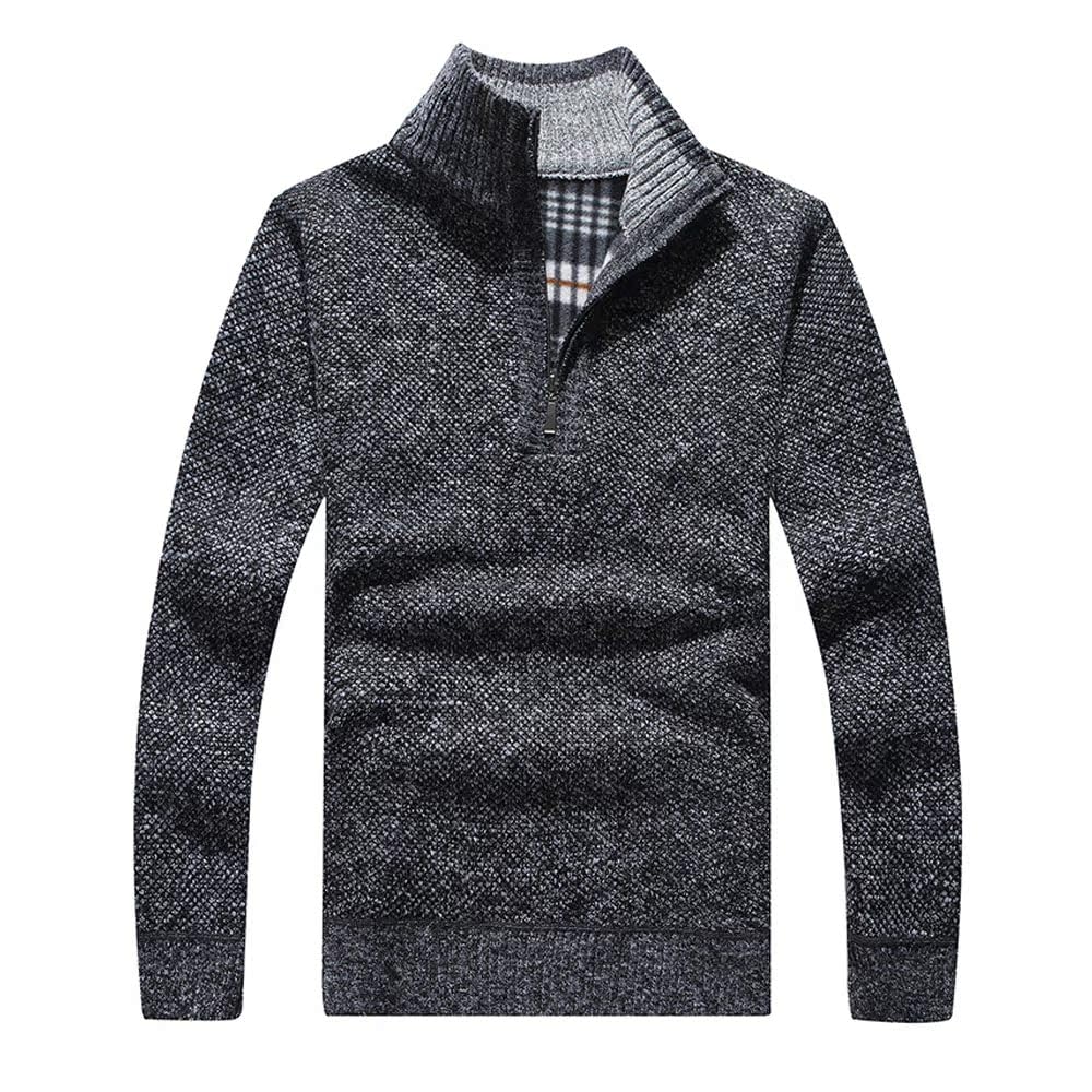 Les umes Herren Pullover mit halbem Reißverschluss Rollkragenpullover aus Strick Warmer langärmeliger Stehkragenpullover