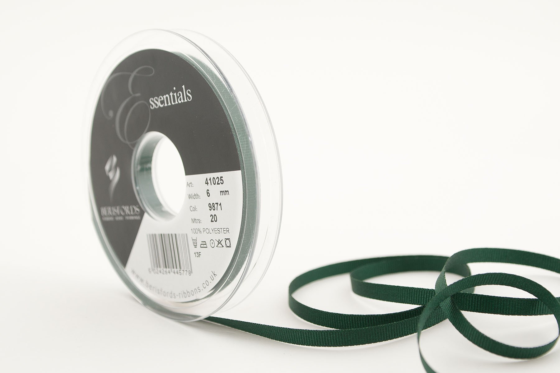 Berisfords 41025 20 m x 6 mm Polyester Grosgrain Ribbon, Forest, 6mm
