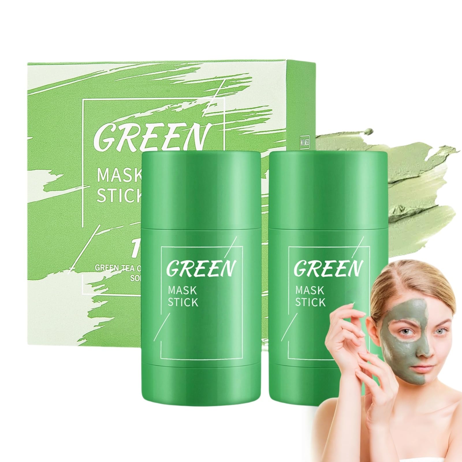 2PCS Green Tea Mask Stick,Green Tea Deep Cleanse Mask Stick,Cleansing Purifying Clay Mask,Moisturizing,Oil Control,Deep Clean Pore,Face Moisturizing,for All Kind Skin Type Women Men,Clay Face Mask