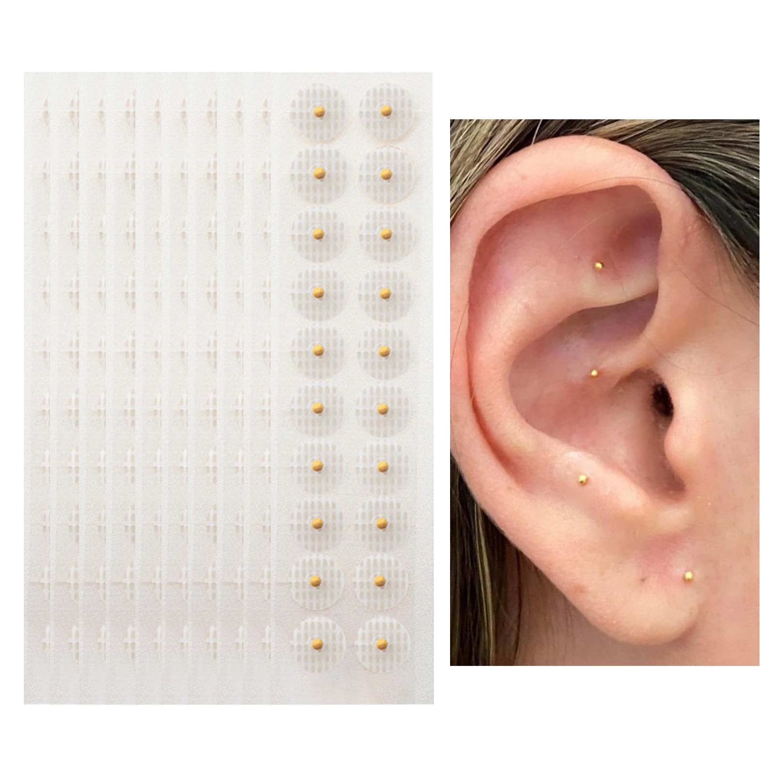 200 Stickers Ear Seeds 24k Gold, Acupuncture Ear Seeds,ACU Seeds,Disposable Ear Health Care Sticker,Helps Stress,Migraines Anxiety, Insomnia,Depression and Menopause Symptoms