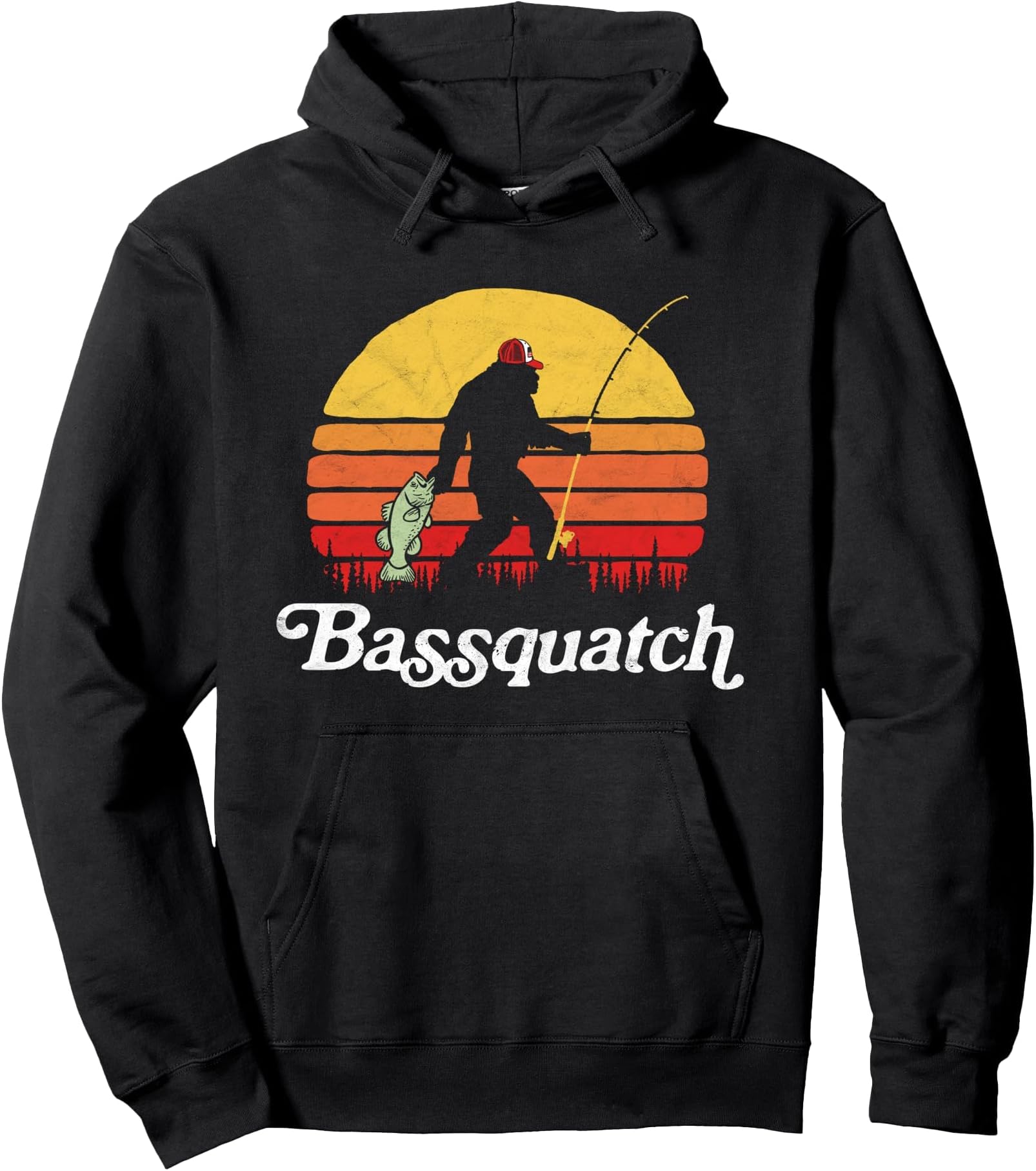 Bassquatch! Funny Bigfoot Fishing Outdoor Retro Pullover Hoodie