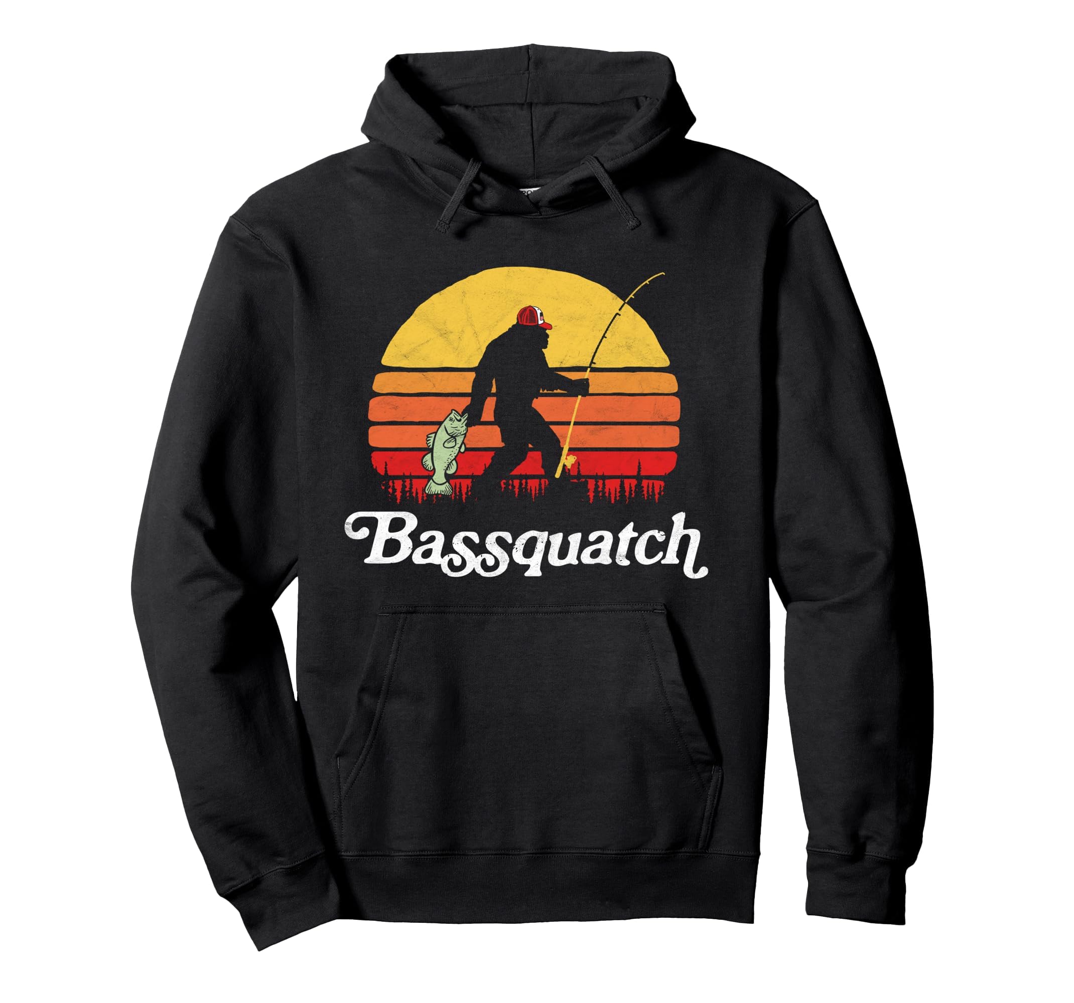 Bassquatch! Funny Bigfoot Fishing Outdoor Retro Pullover Hoodie