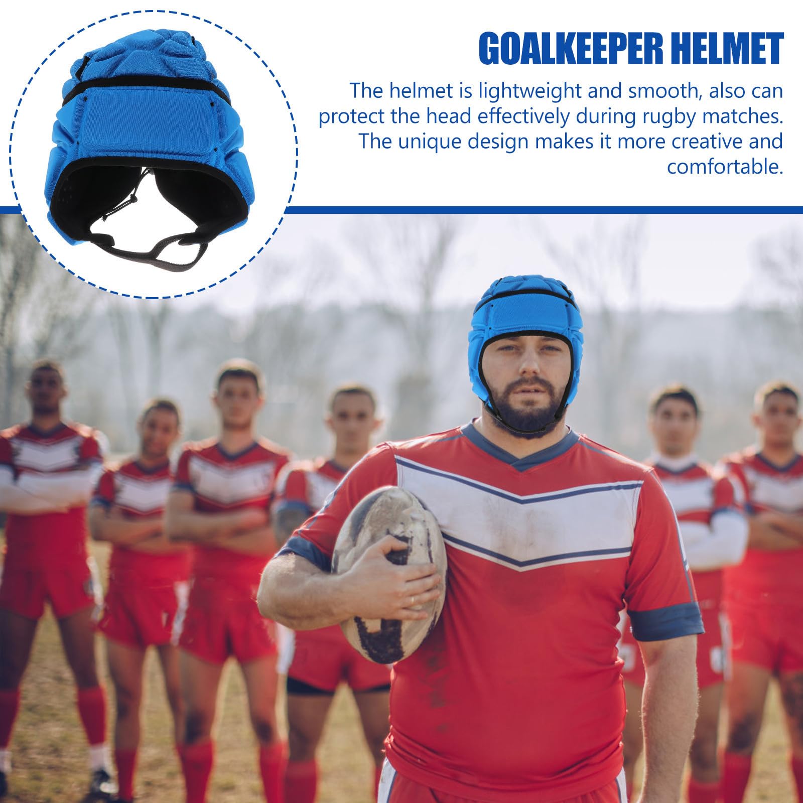 Atmungsaktiver Stoßfester Rugby Schutzhelm aus Schwamm für Fußball Torwart und Hockey Enge Passform Blaue Schutzausrüstung für Sportlichen Kopfschutz